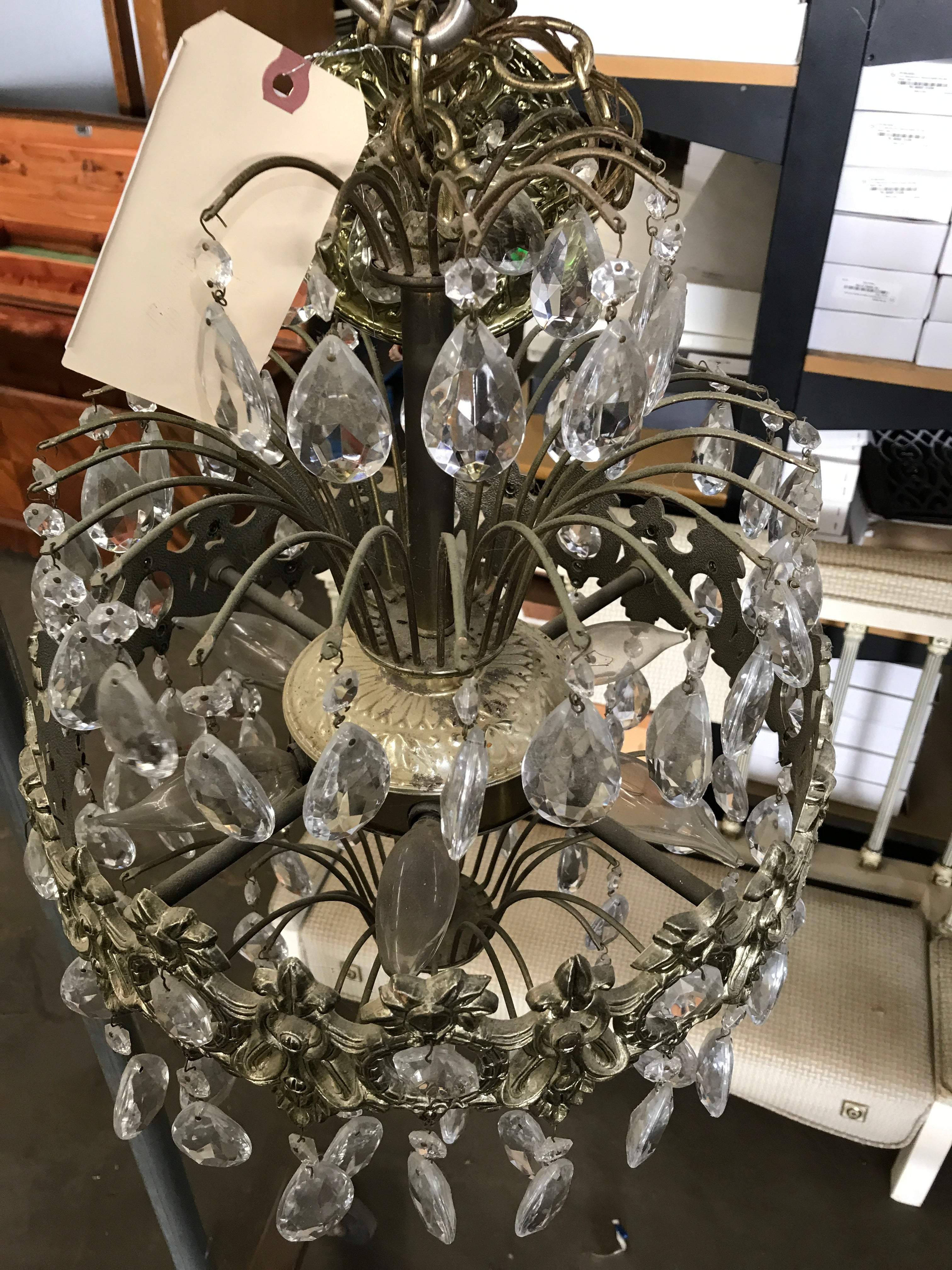 Hollywood Regency Crystal Prism Waterfall Chandelier