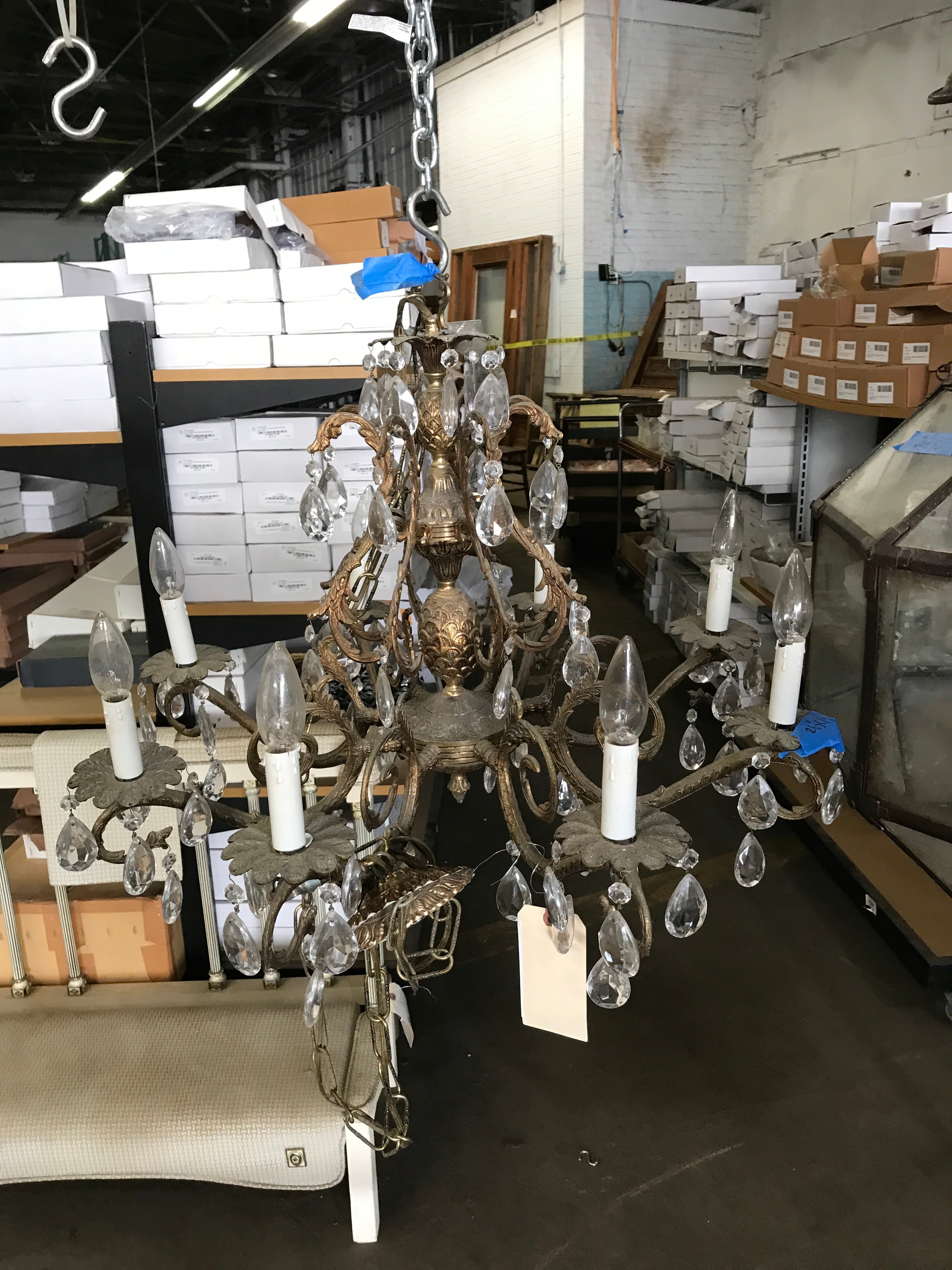 Brass Chandelier w/Crystals 1970's