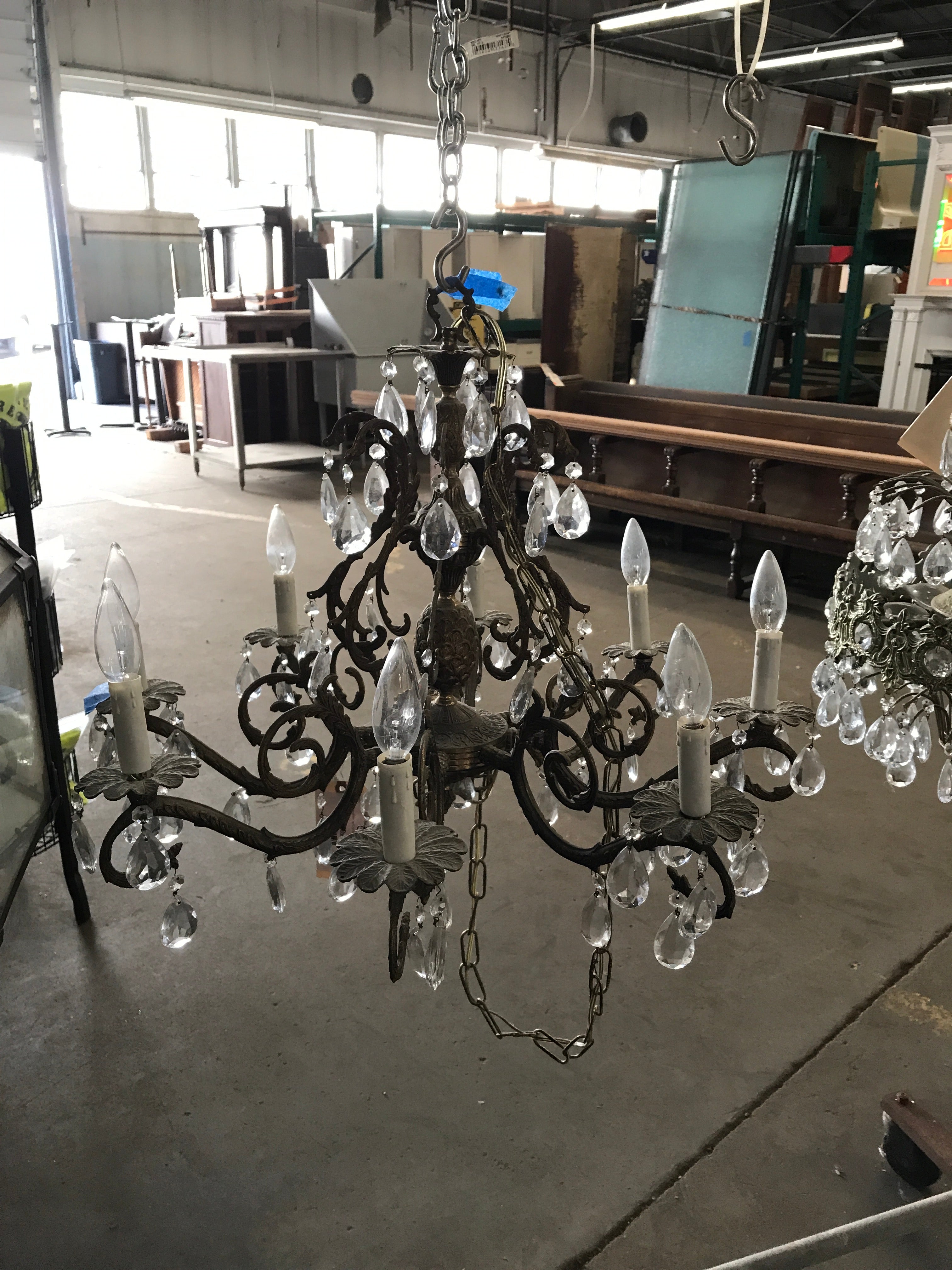 Brass Chandelier w/Crystals 1970's