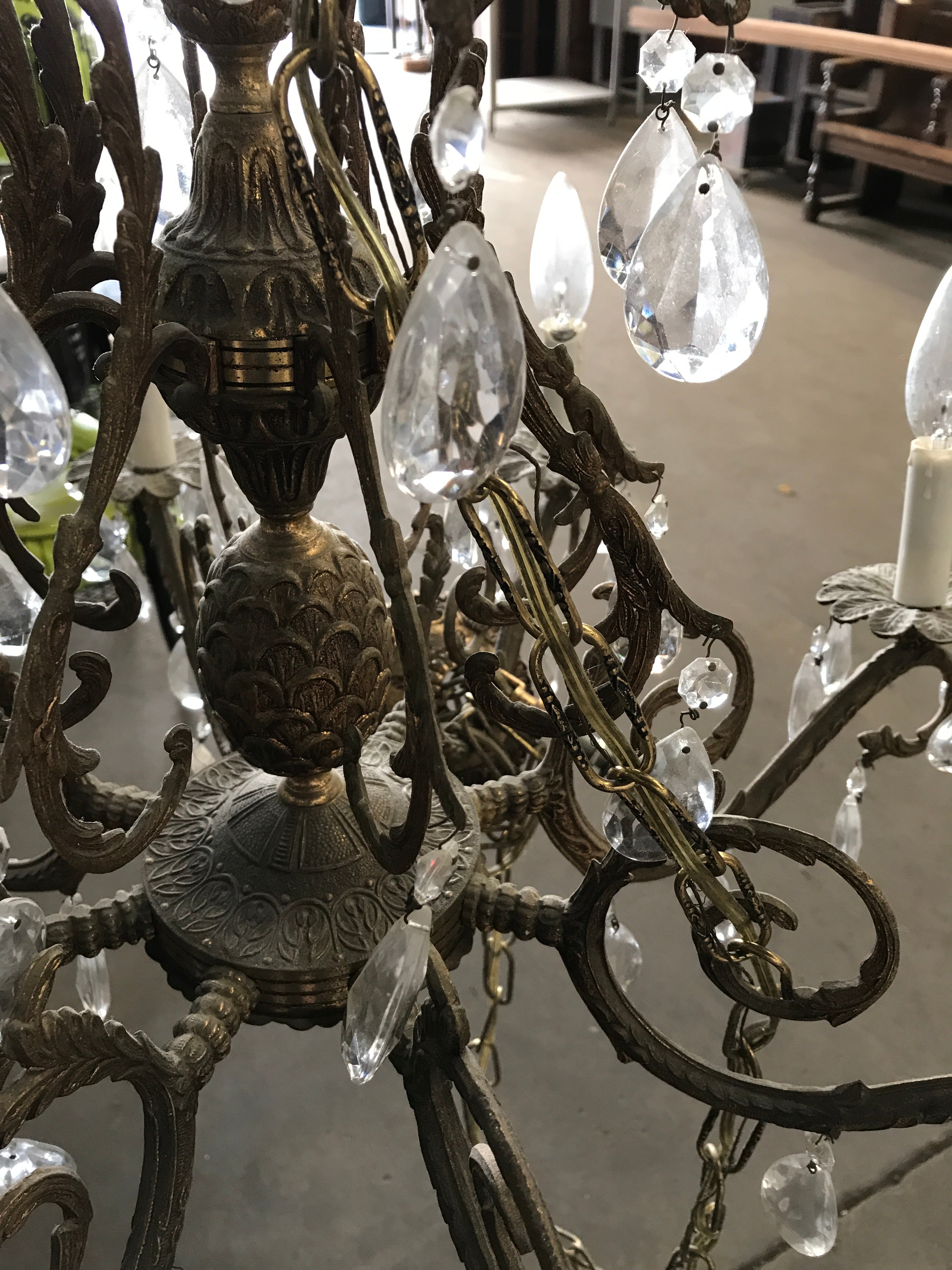 Brass Chandelier w/Crystals 1970's