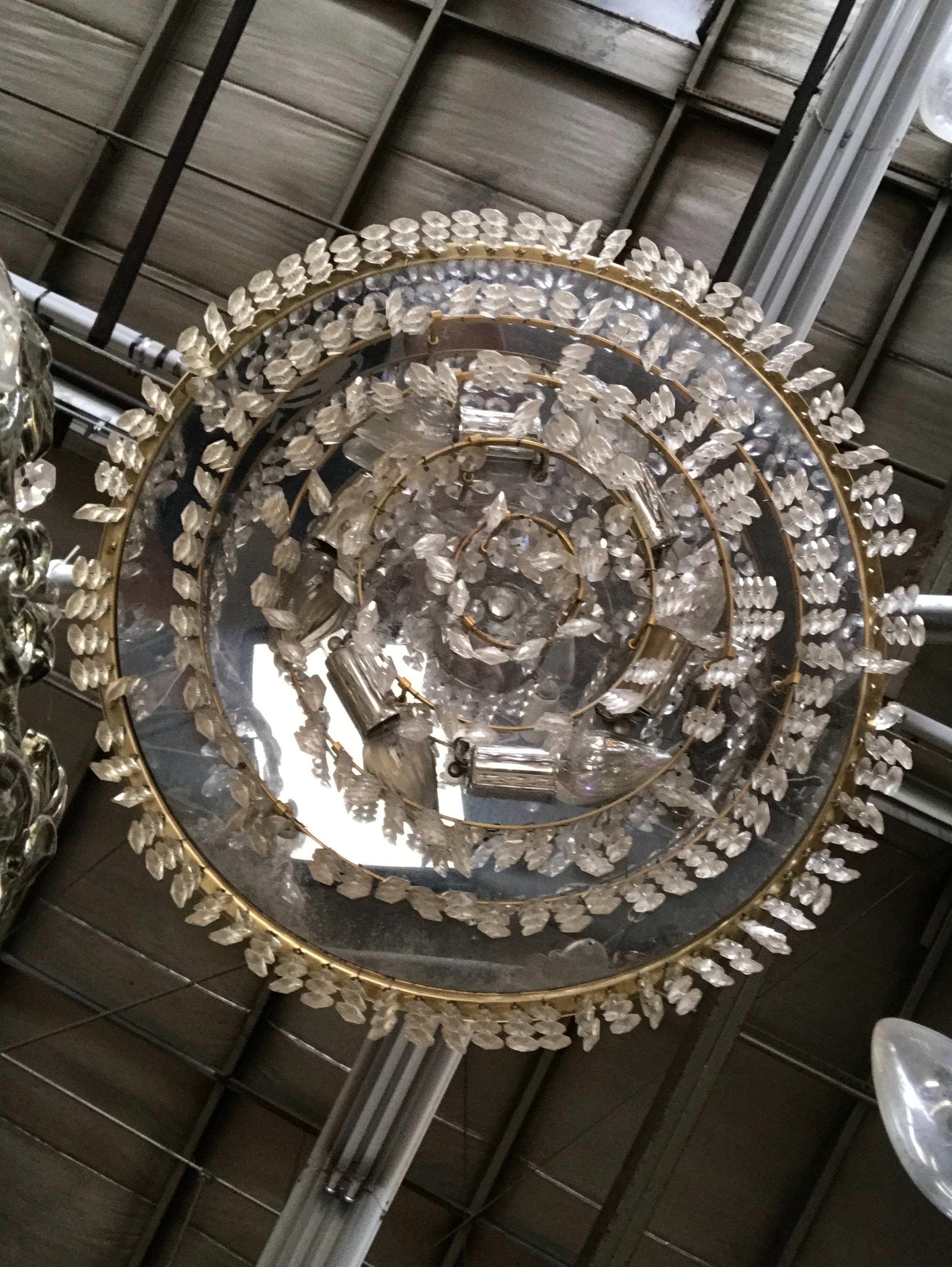 Ceiling Mount Fixture Brass with Crystals
