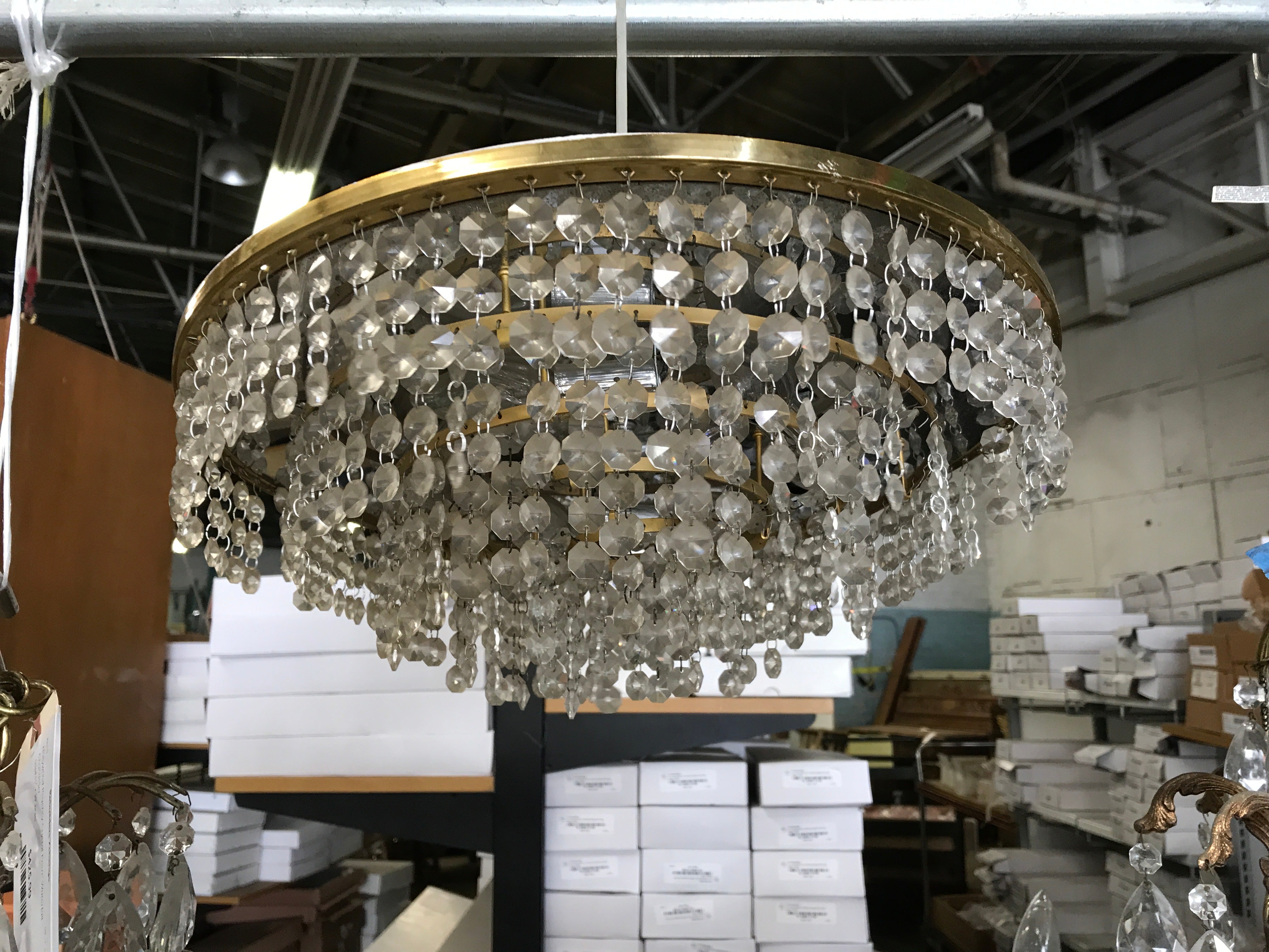 Ceiling Mount Fixture Brass with Crystals