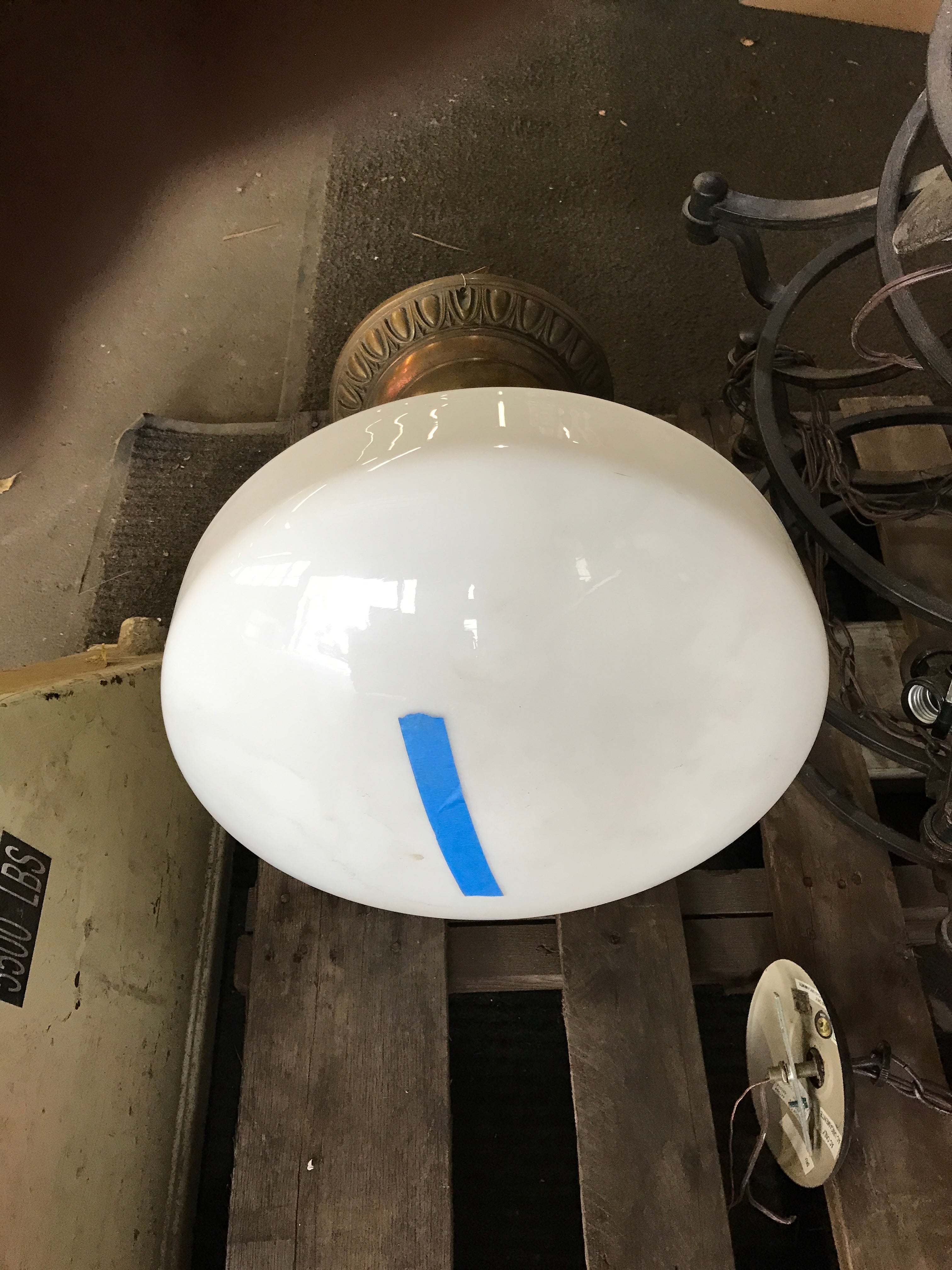 Brass Ceiling Mount Light Fixture with Large White Glass Globe