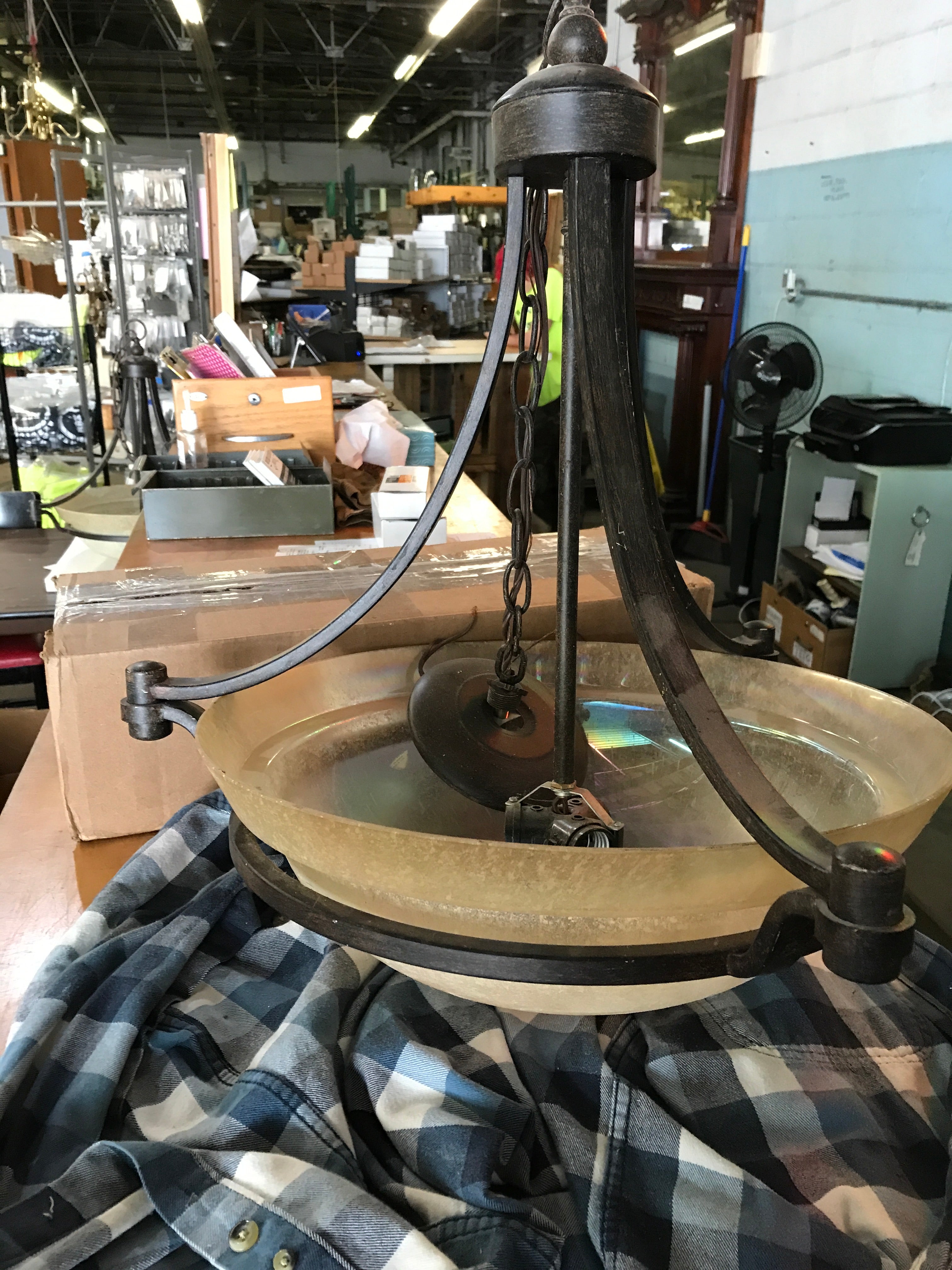 Large Pendant Light with Glass Globe- Tan Opaque