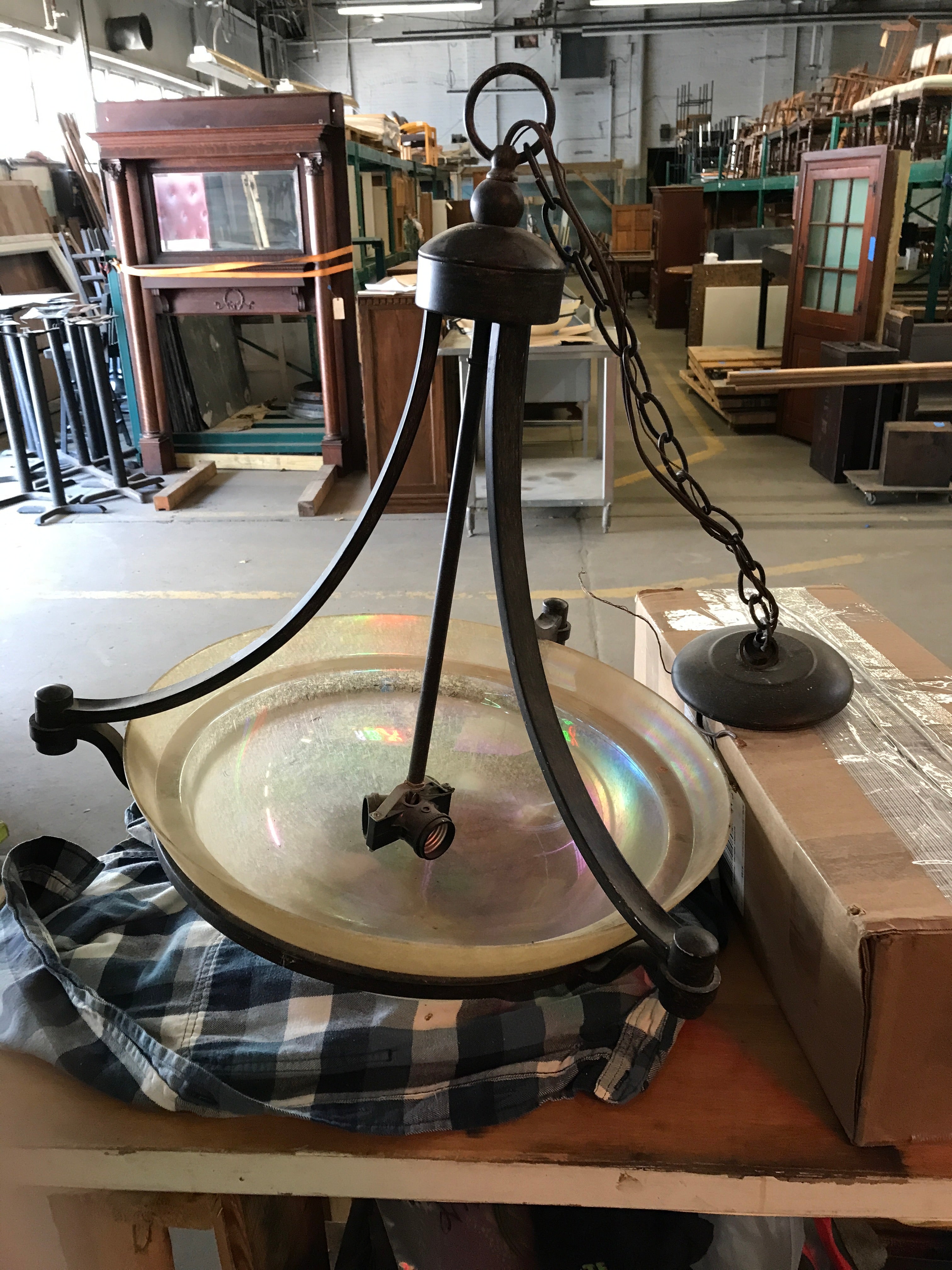 Large Pendant Light with Glass Globe- Tan Opaque