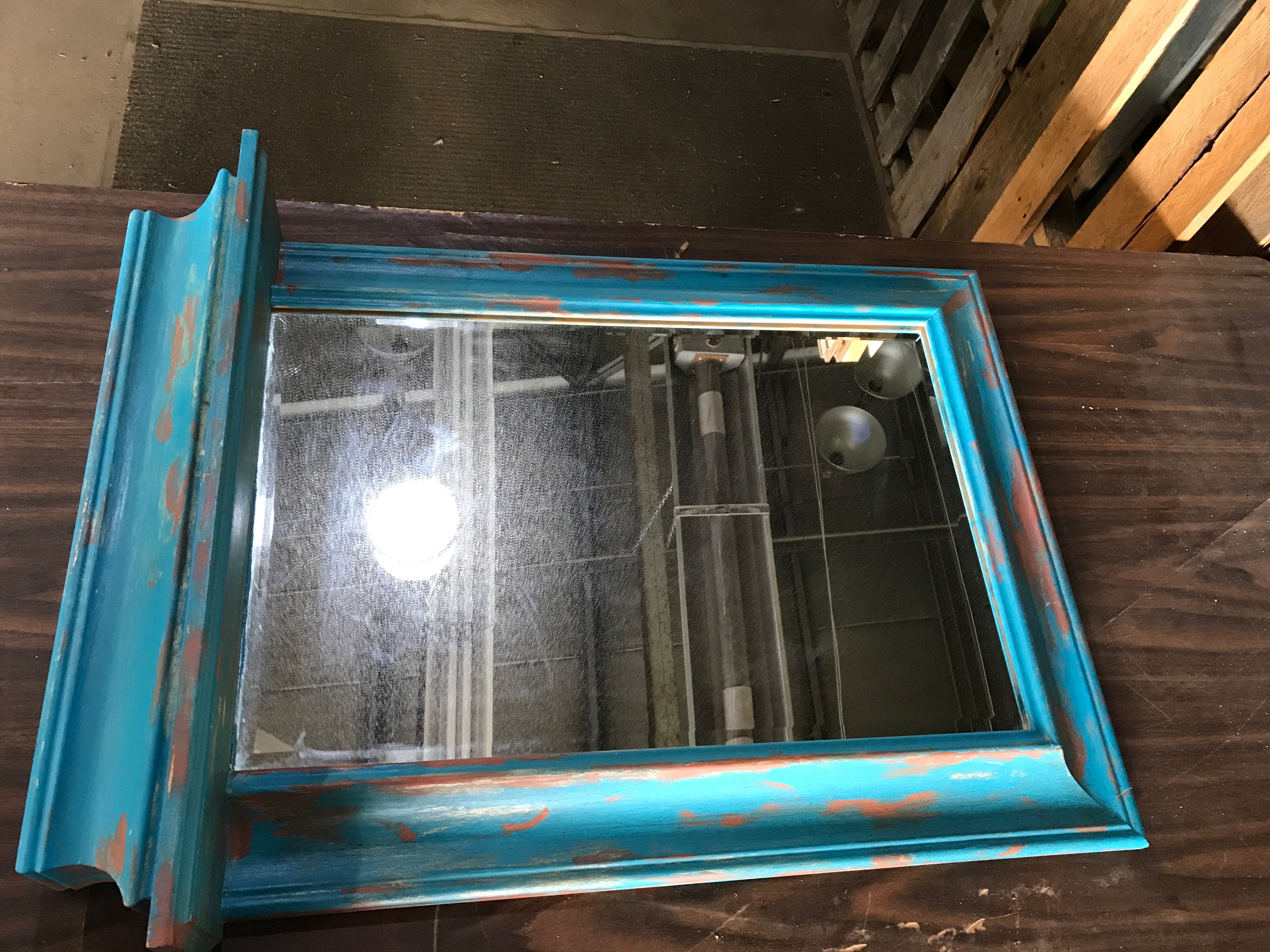 Wood Framed Mirror Painted with Shelf