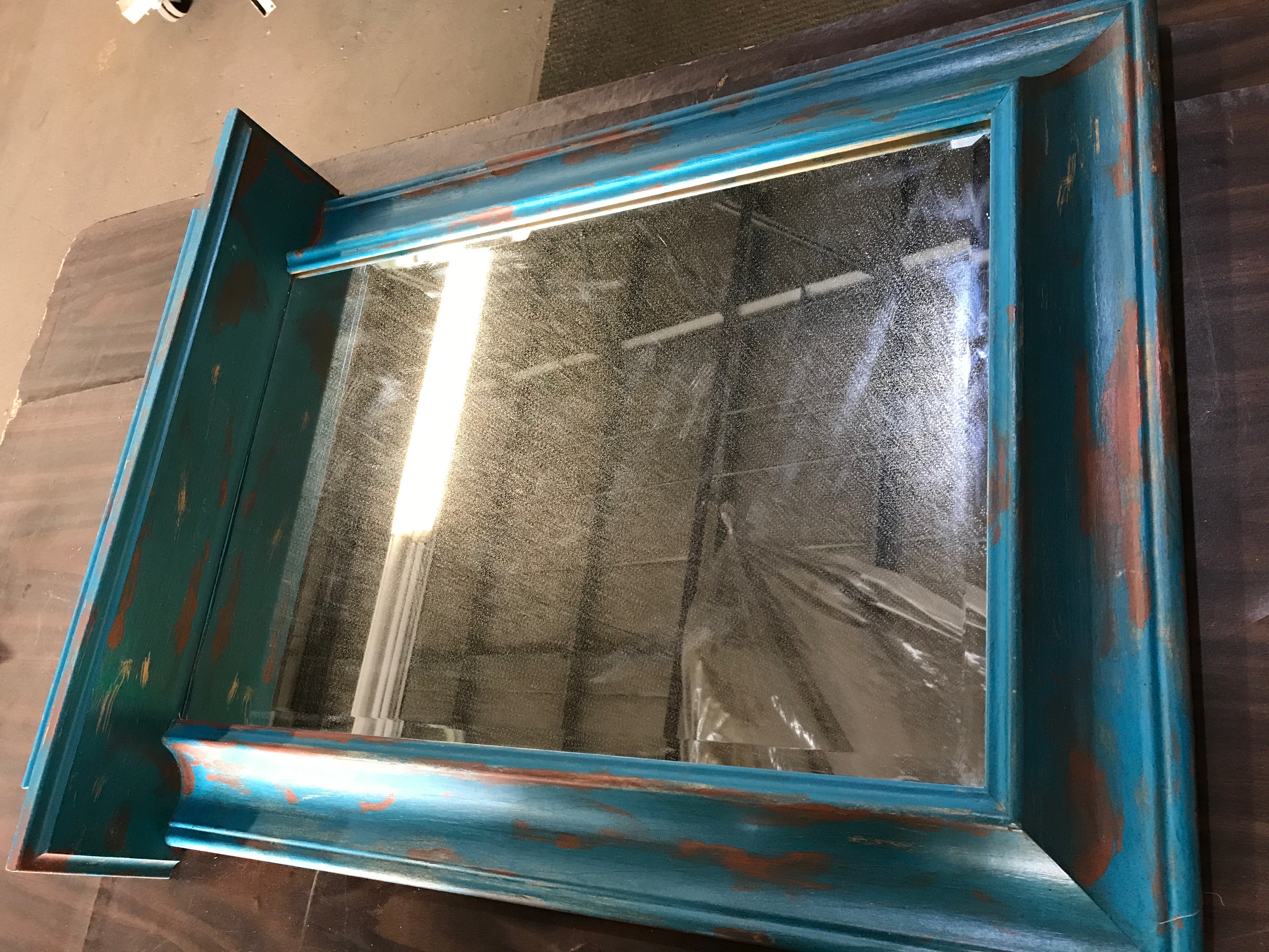 Wood Framed Mirror Painted with Shelf