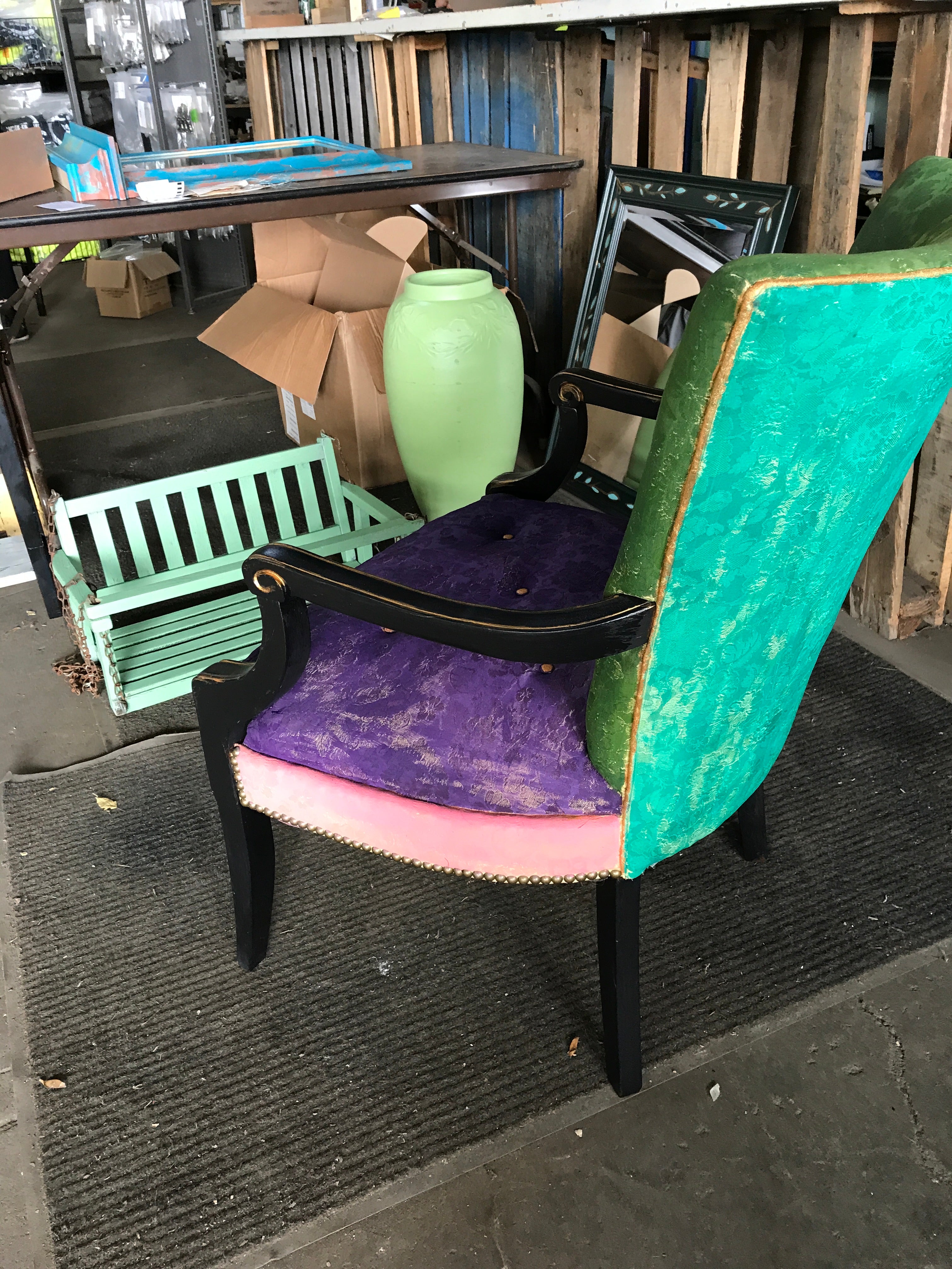 Wood Chair Fabric Painted  35" Back Height  22" Wide Seat