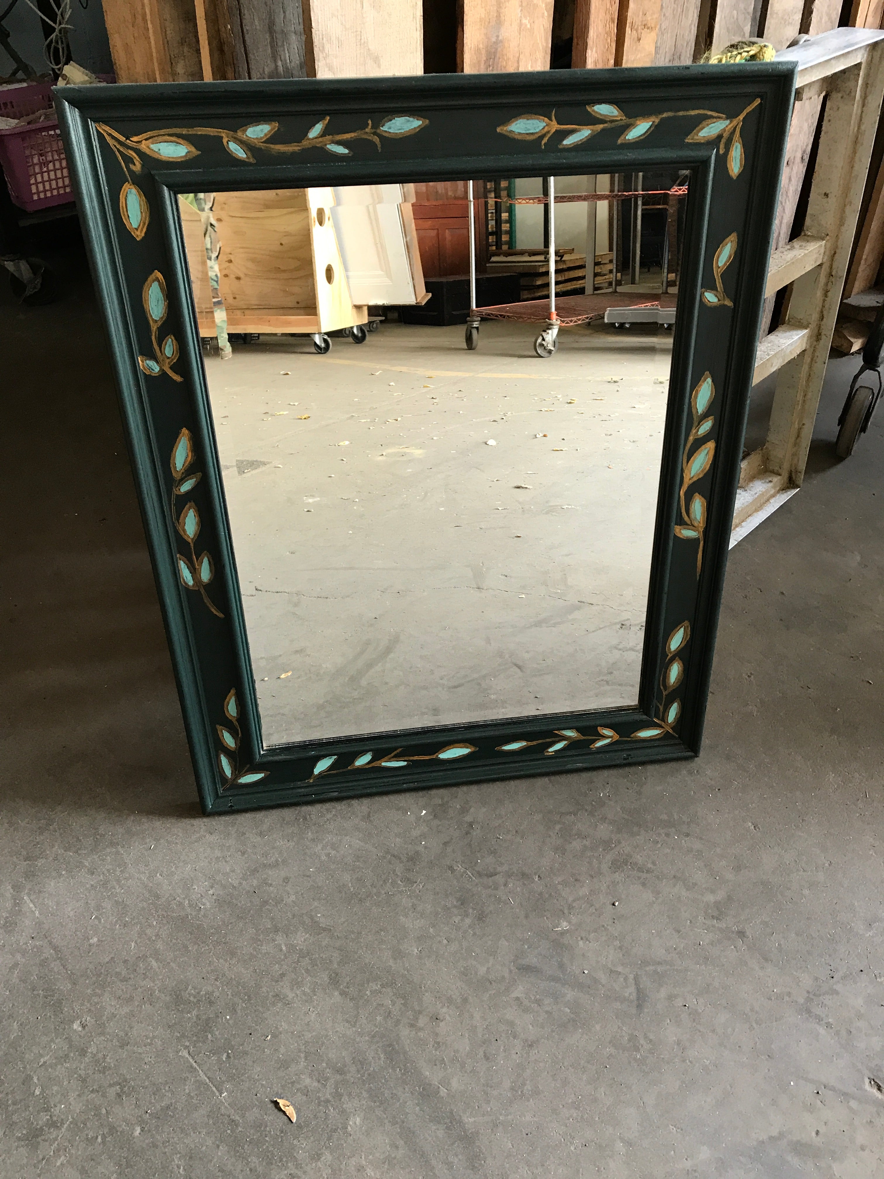 Wood Framed Mirror- Painted Green