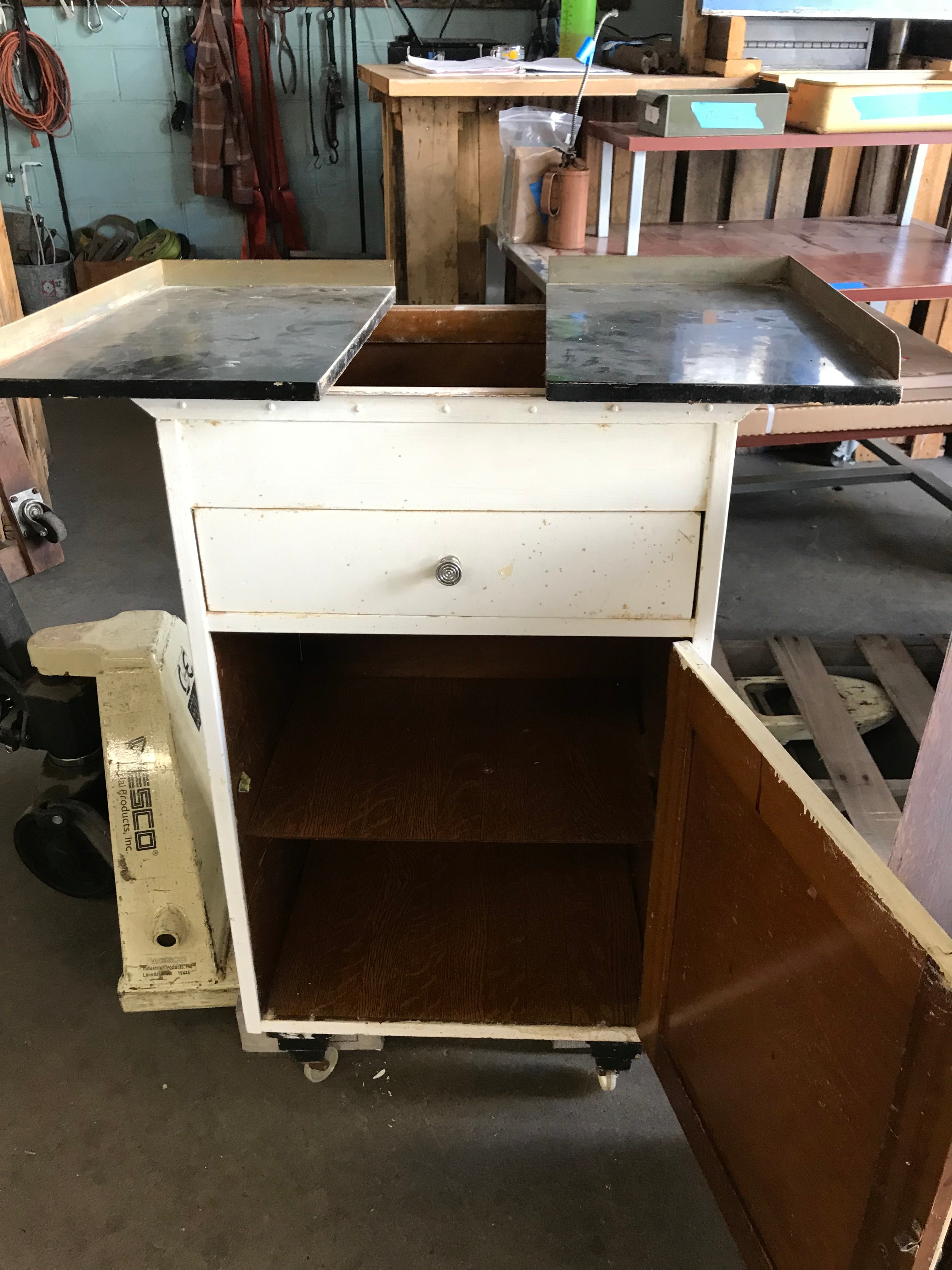 Vintage Cabinet on Wheels with Split Composite Top