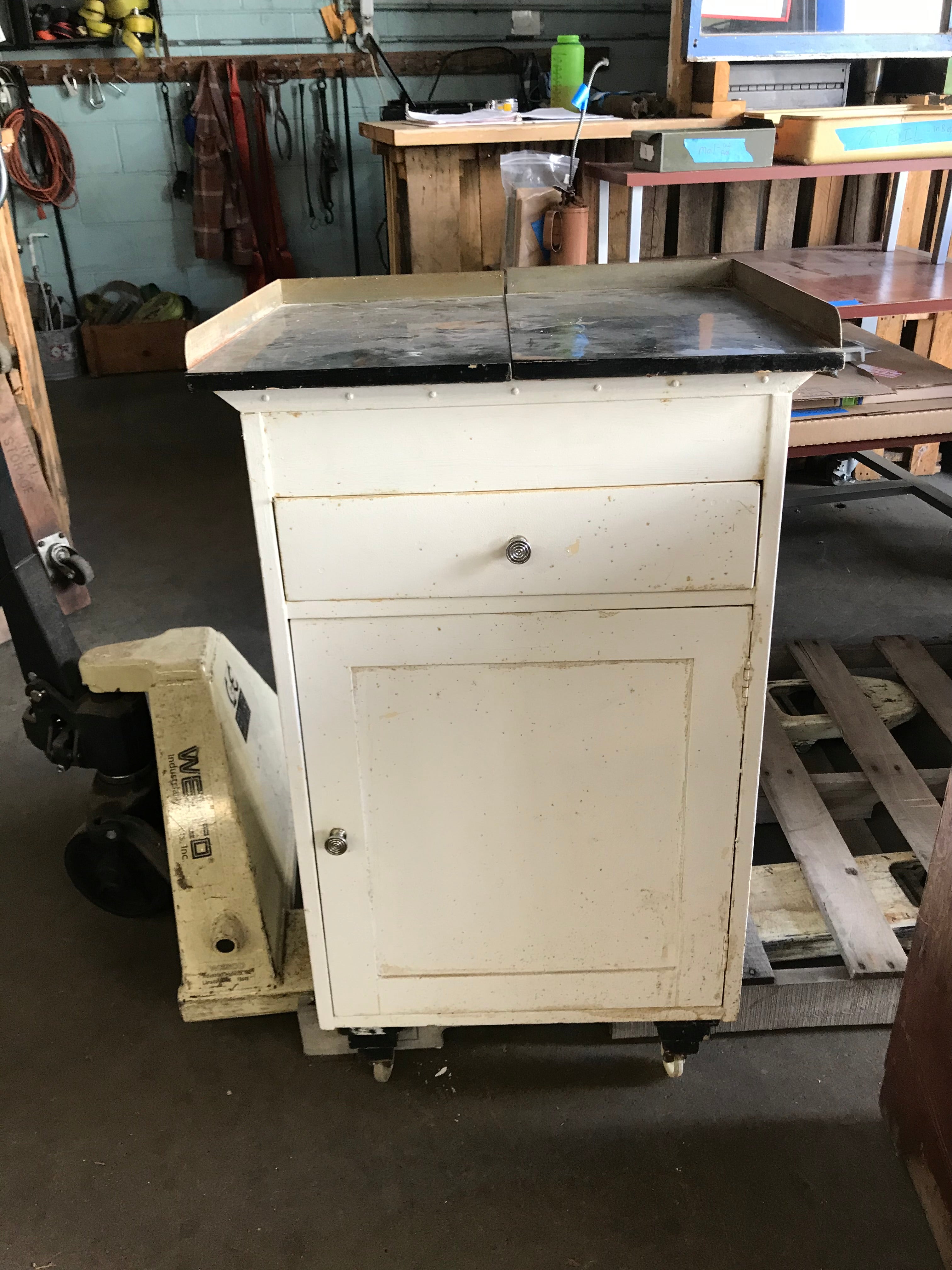 Vintage Cabinet on Wheels with Split Composite Top