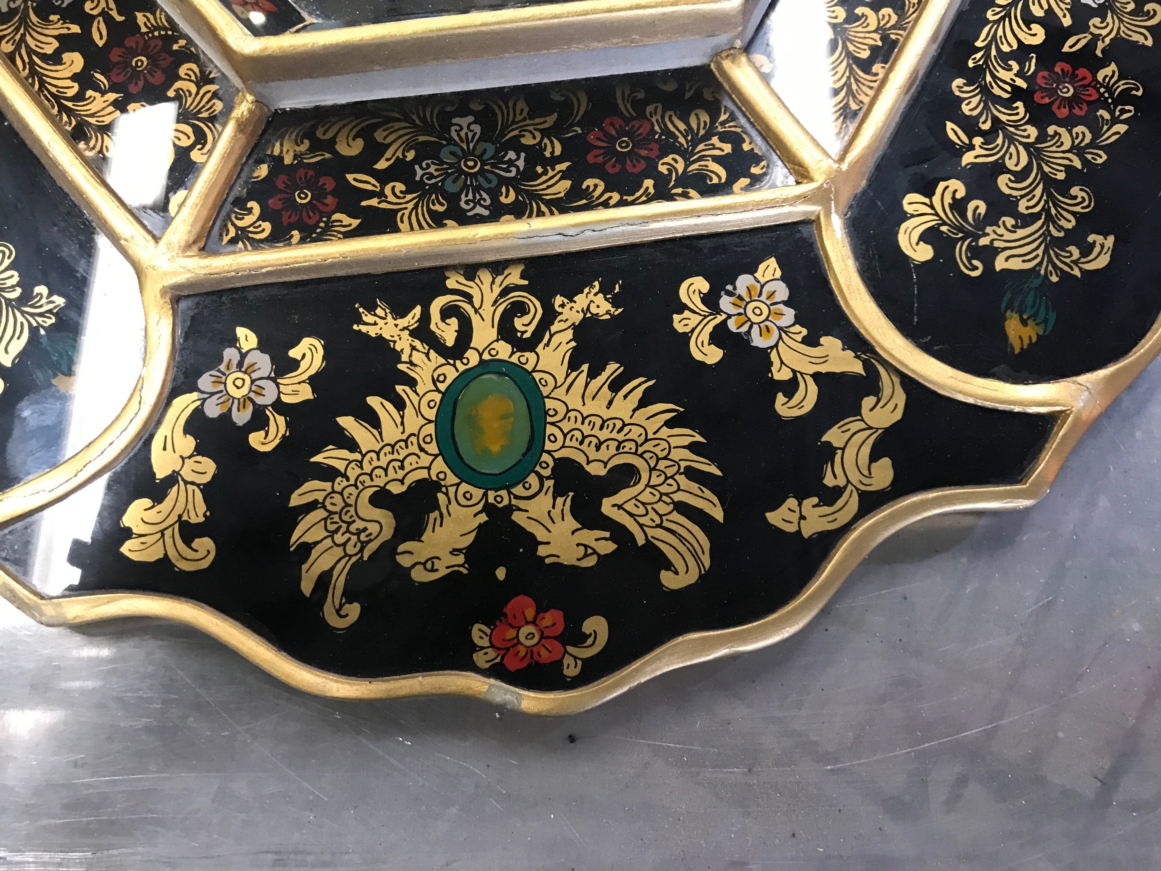 Wood Frame Mirror Painted Black and Gold