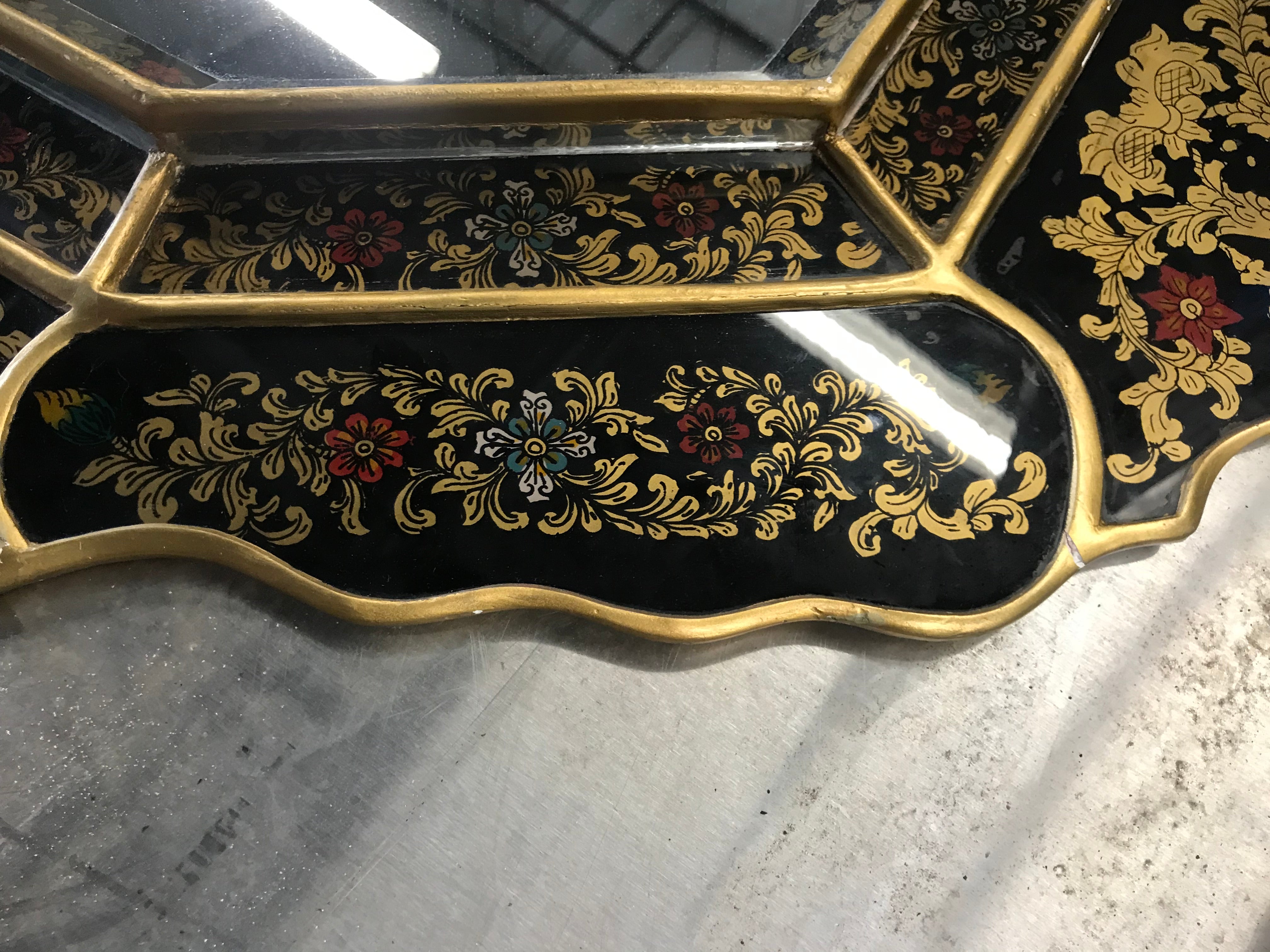 Wood Frame Mirror Painted Black and Gold