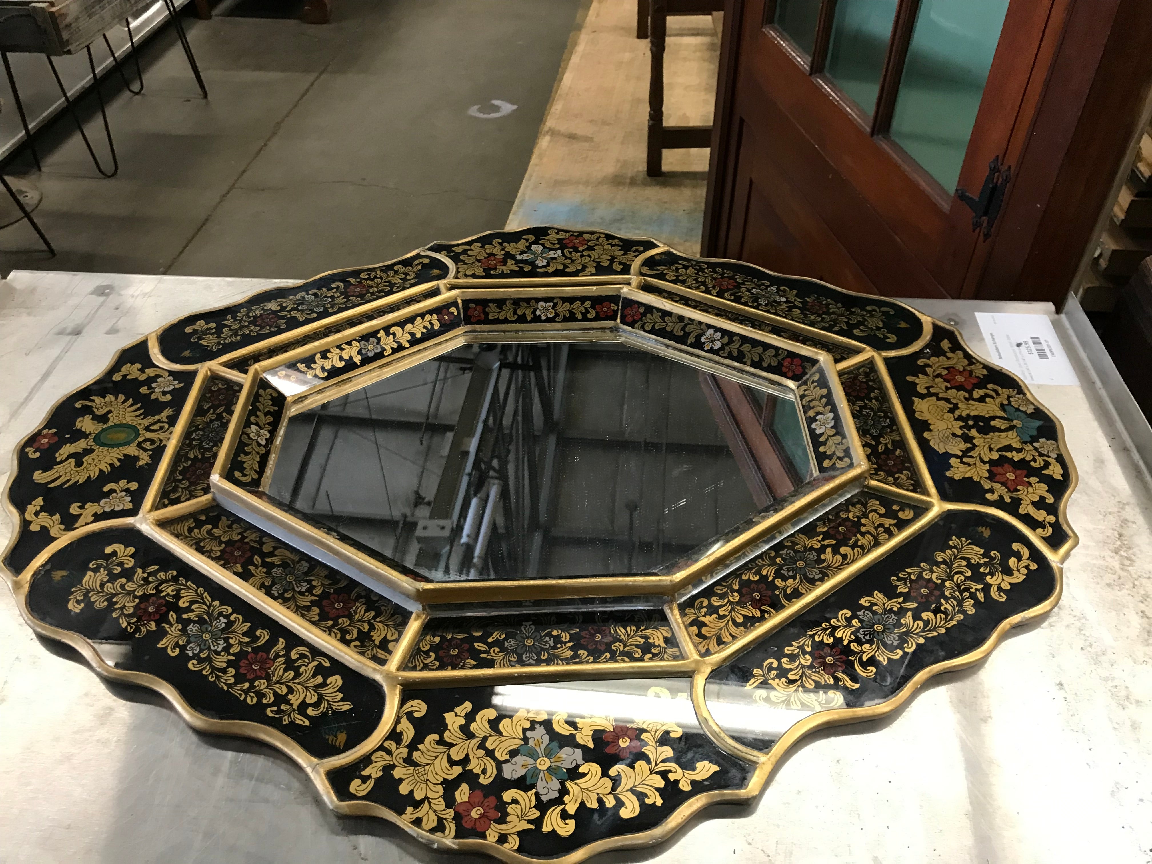 Wood Frame Mirror Painted Black and Gold