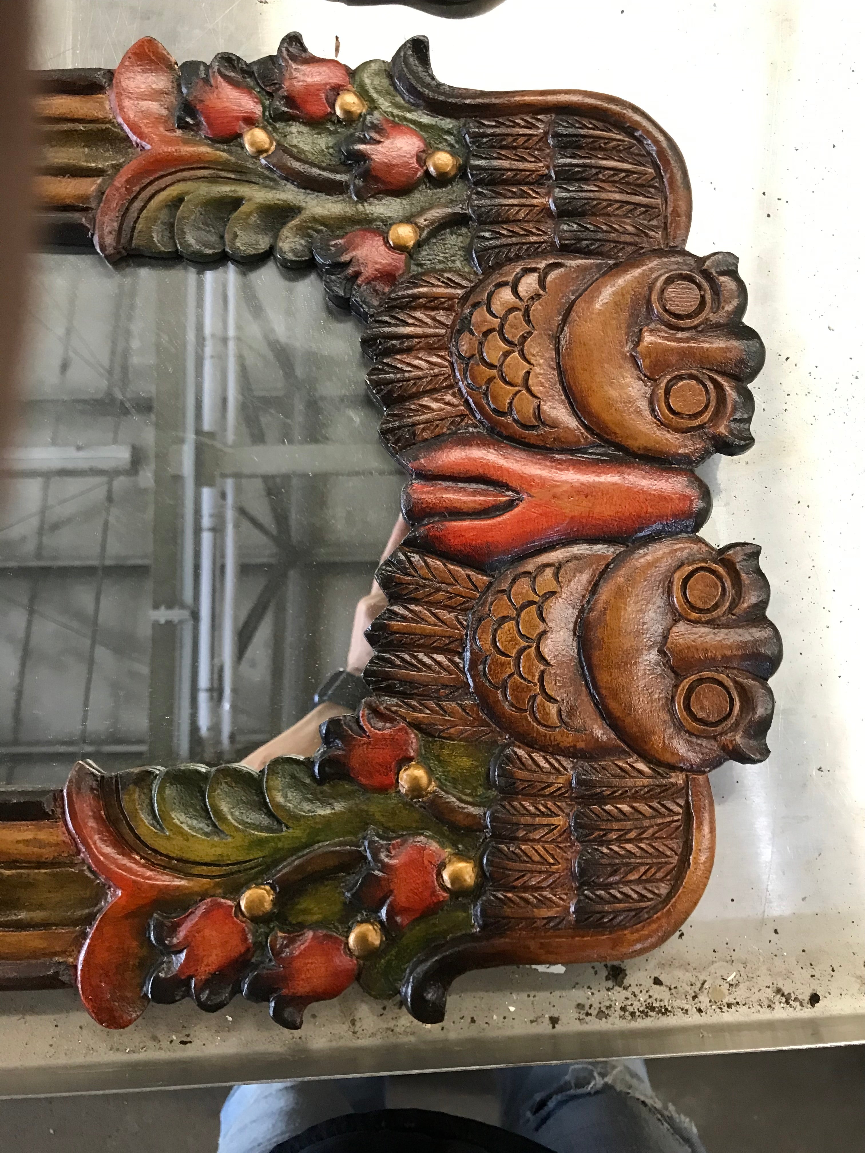 Wood Framed Mirror- Owl Design