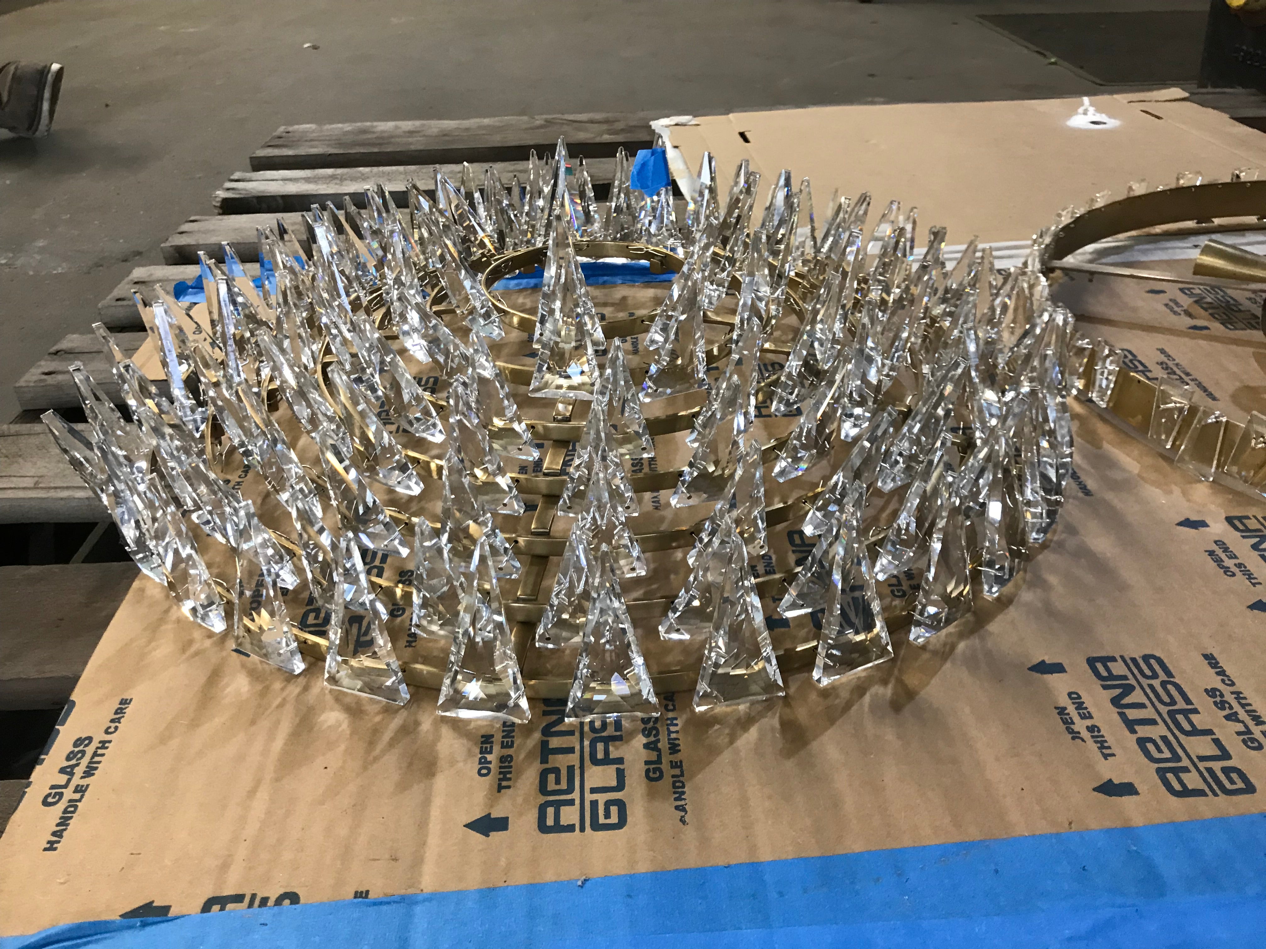 Brass Chandelier 21" Round with Crystals