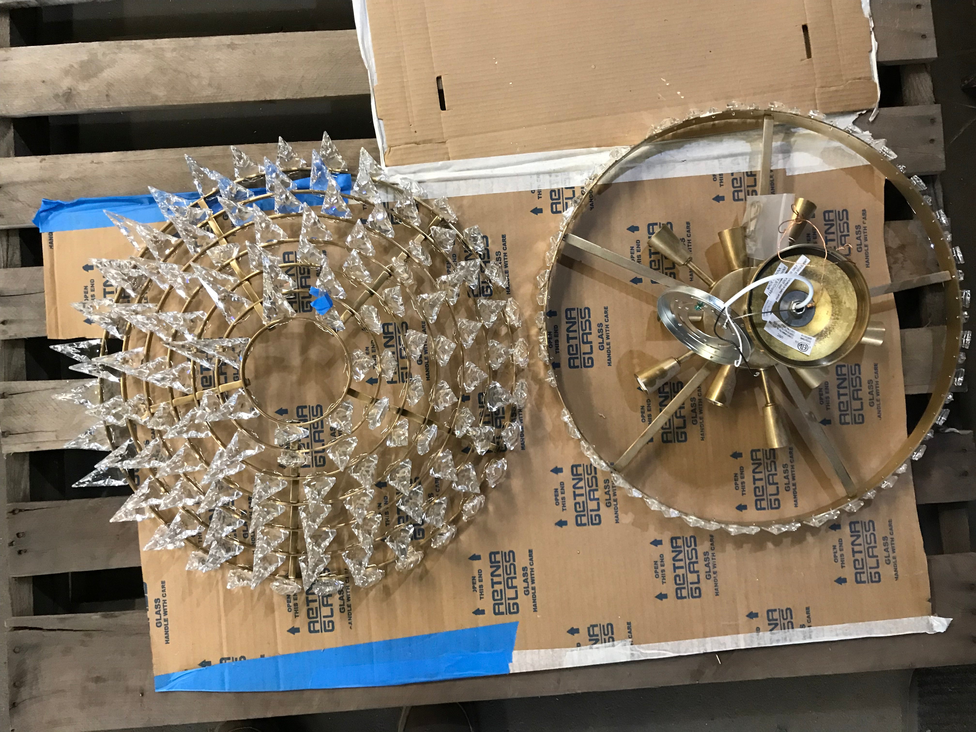 Brass Chandelier 21" Round with Crystals