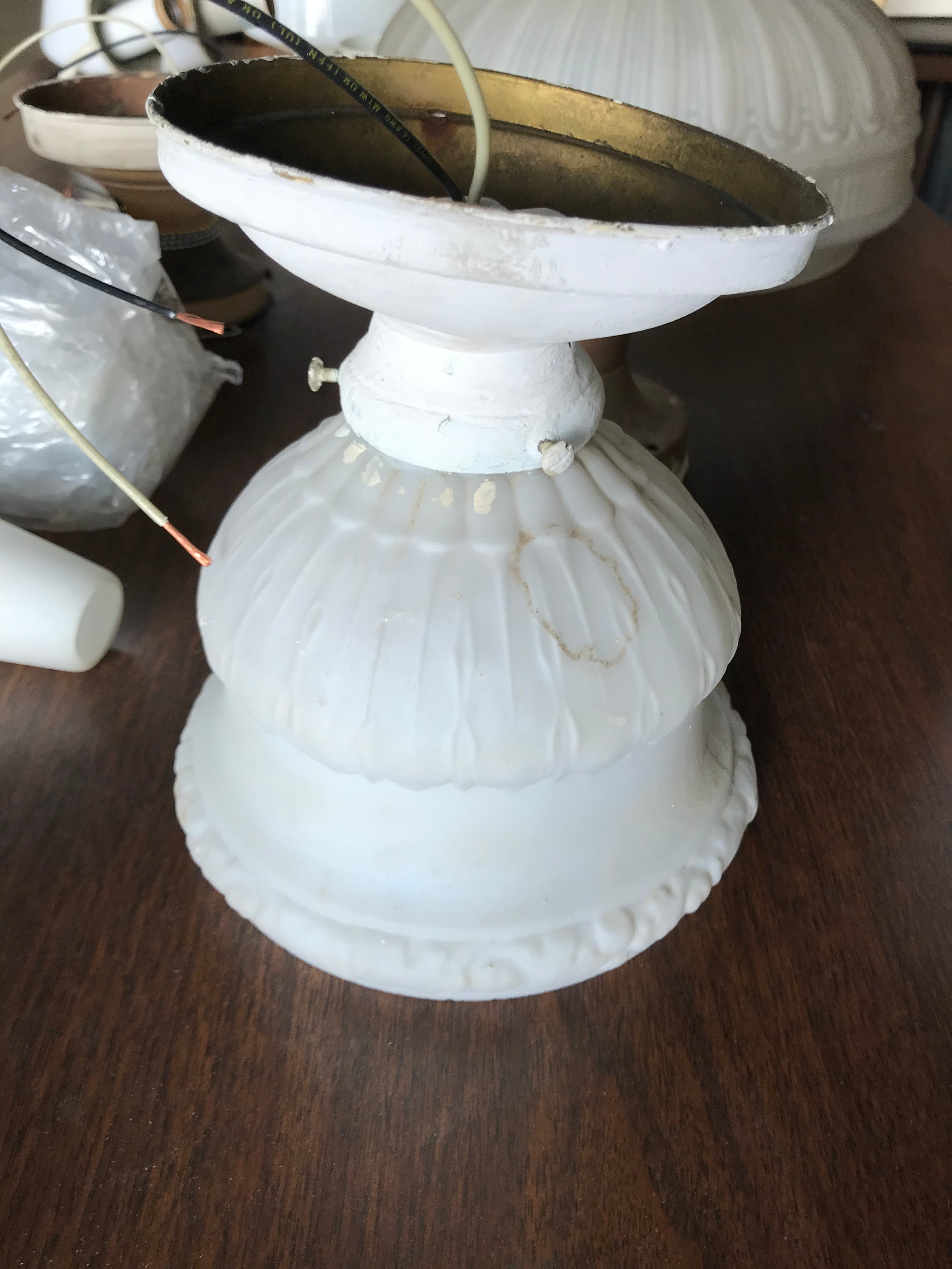 Ceiling Mount Light Fixture 7" Round Art Deco White Glass Shade