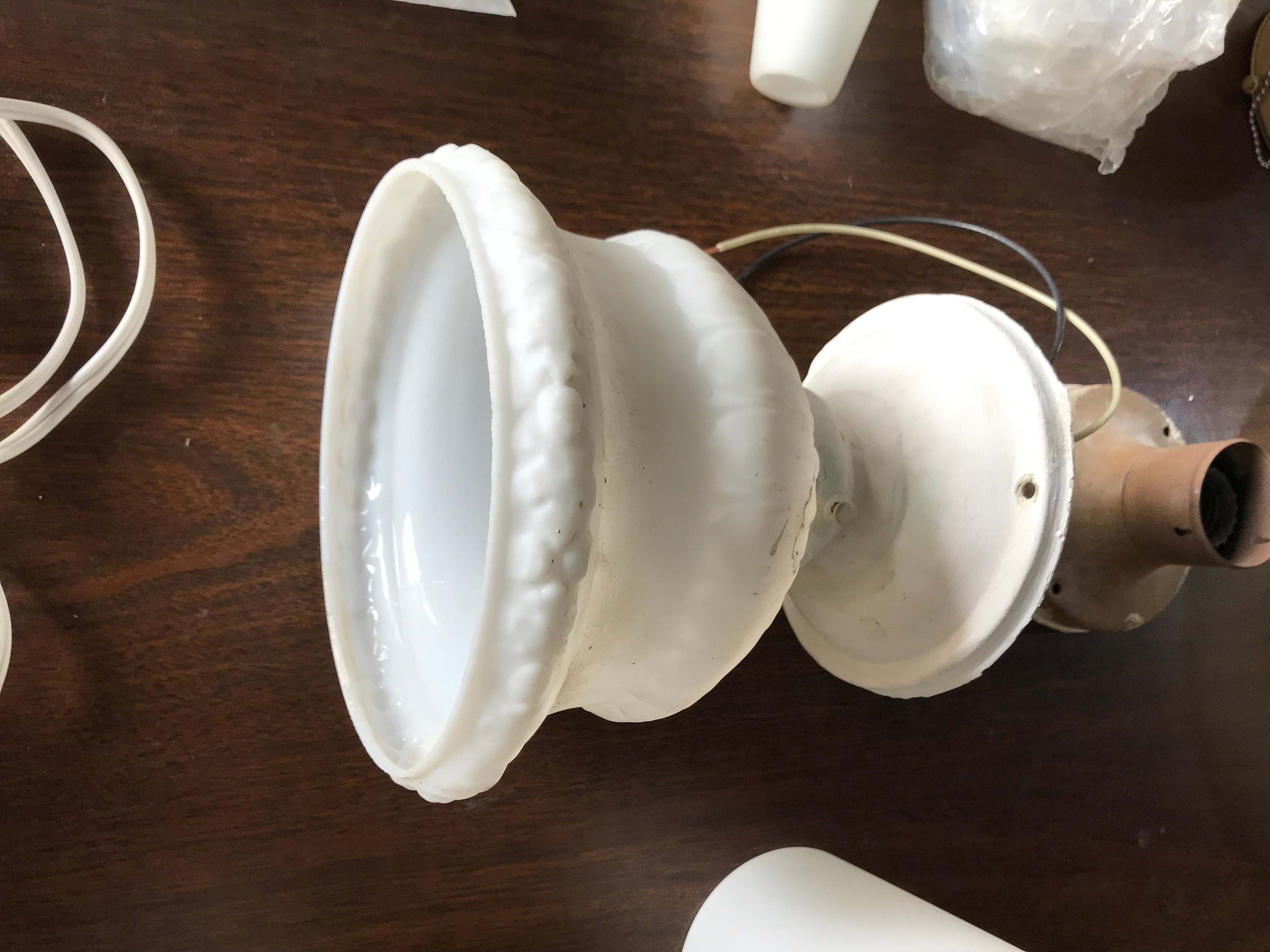 Ceiling Mount Light Fixture 7" Round Art Deco White Glass Shade