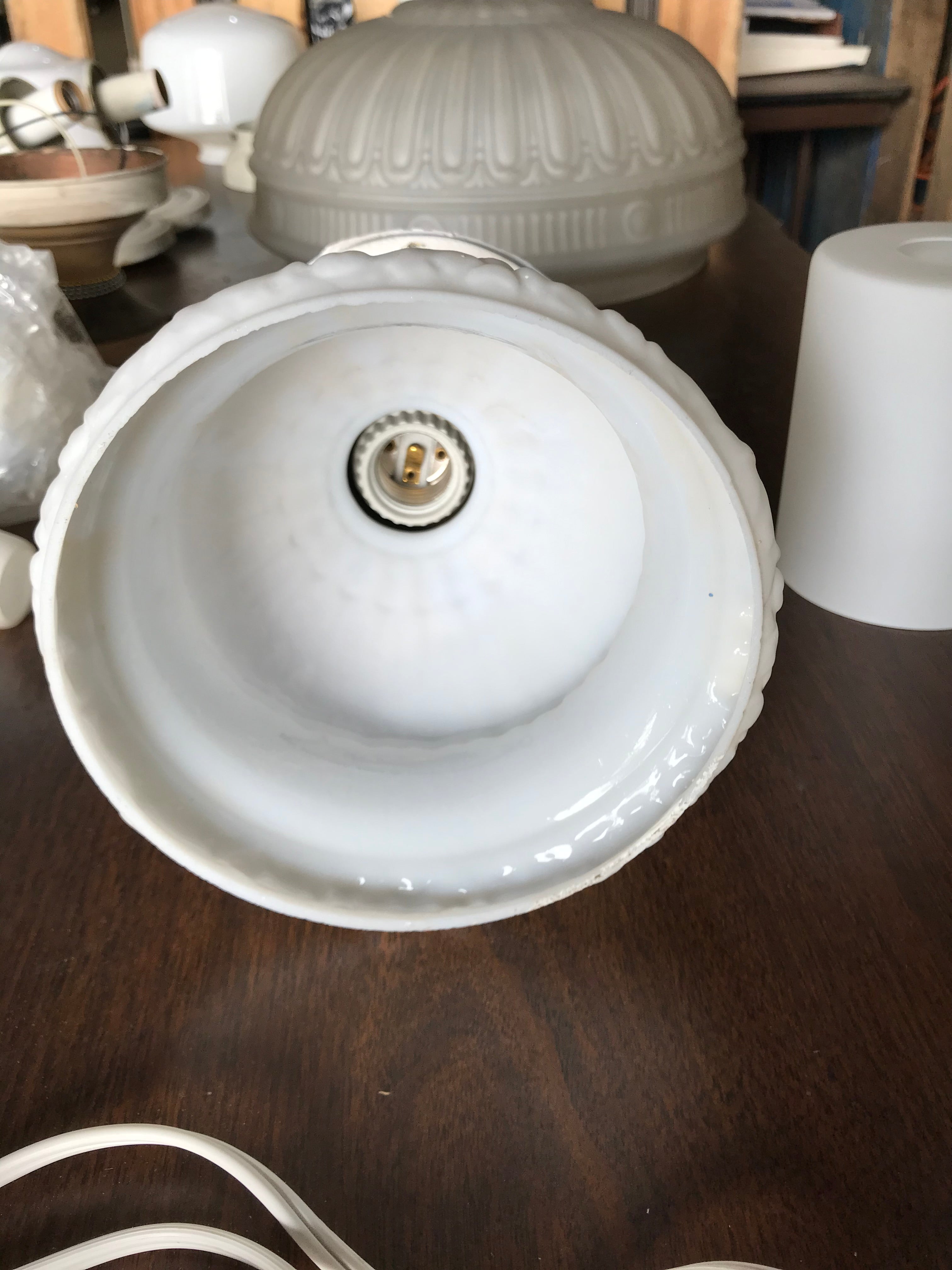 Ceiling Mount Light Fixture 7" Round Art Deco White Glass Shade
