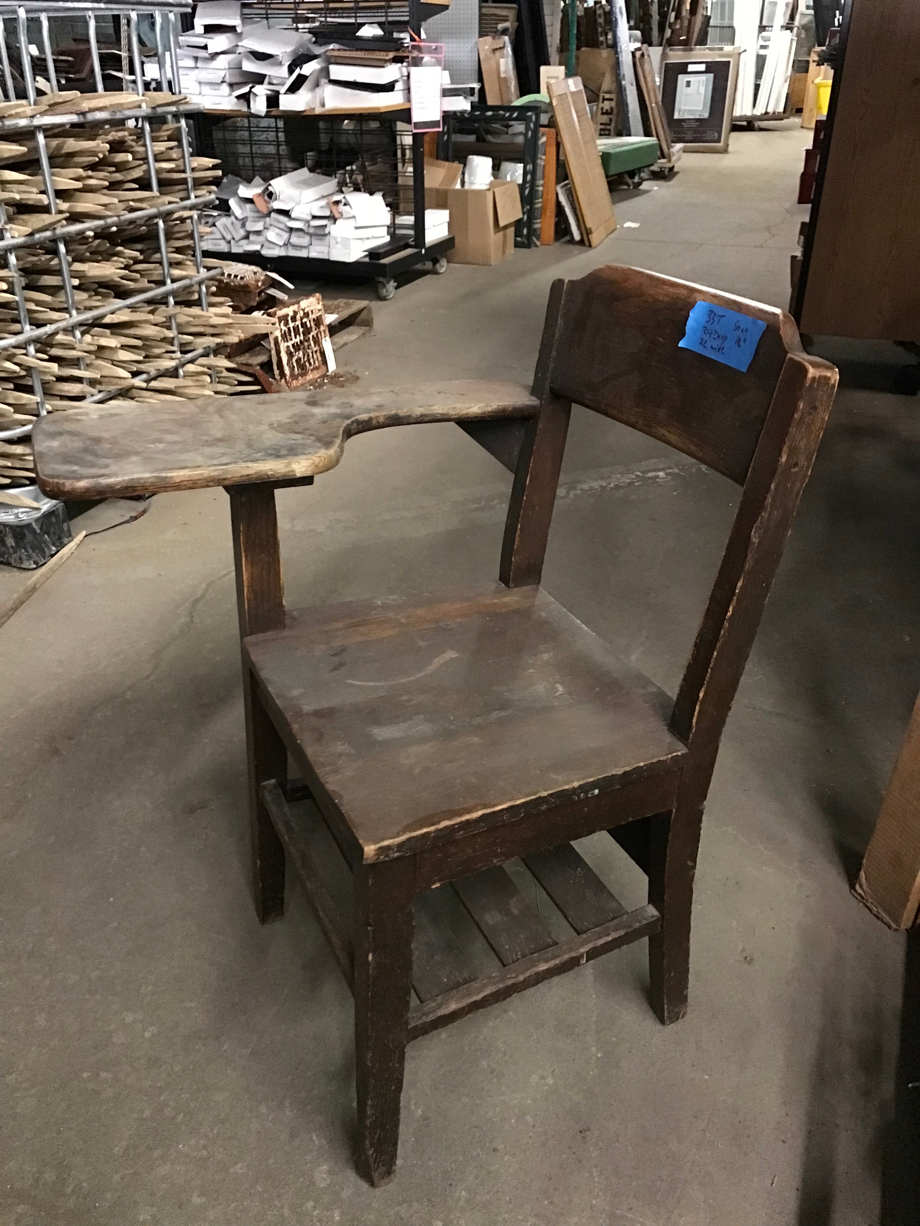 Antique Wood One Arm School Desk with Shelf