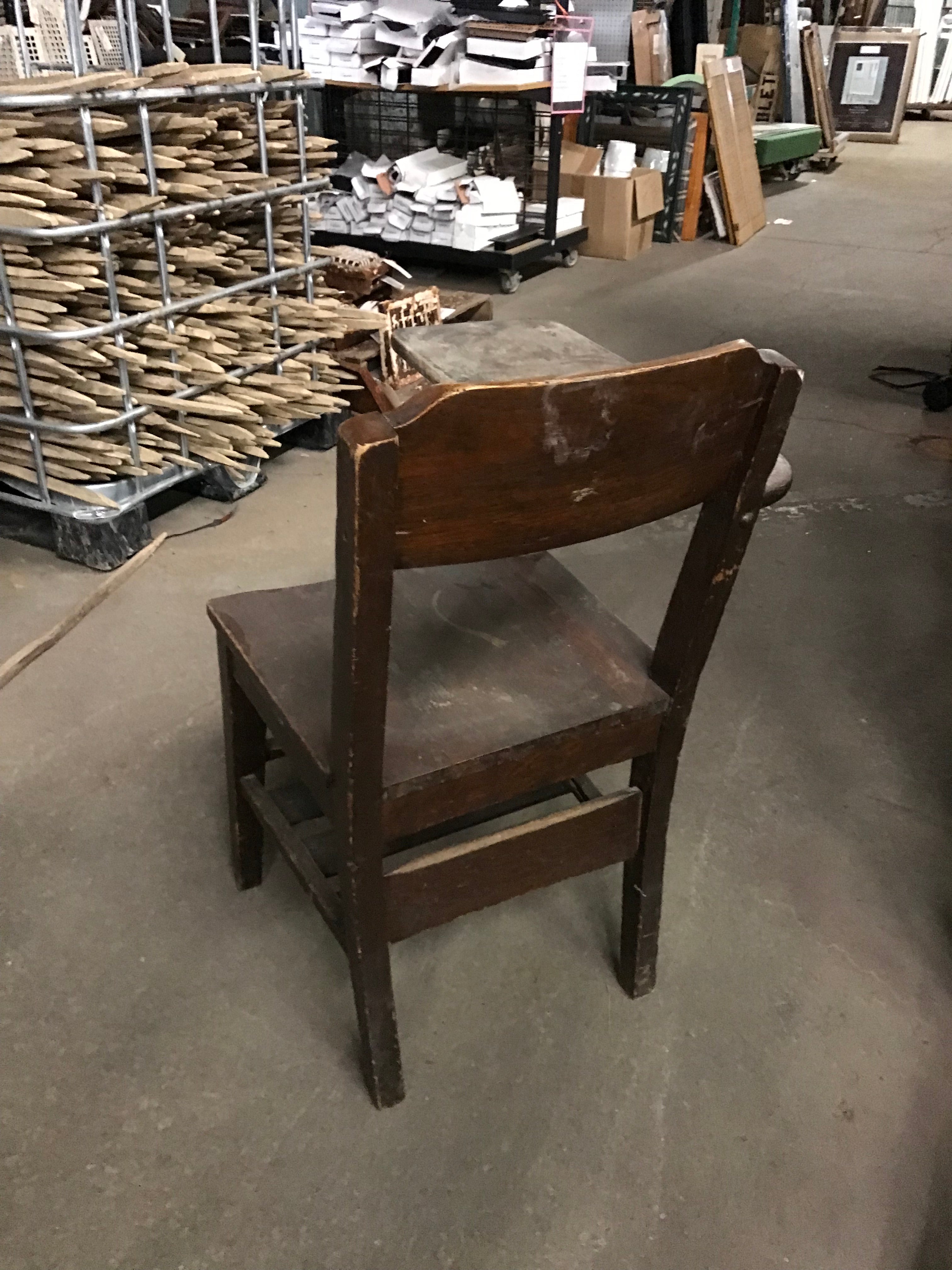 Antique Wood One Arm School Desk with Shelf