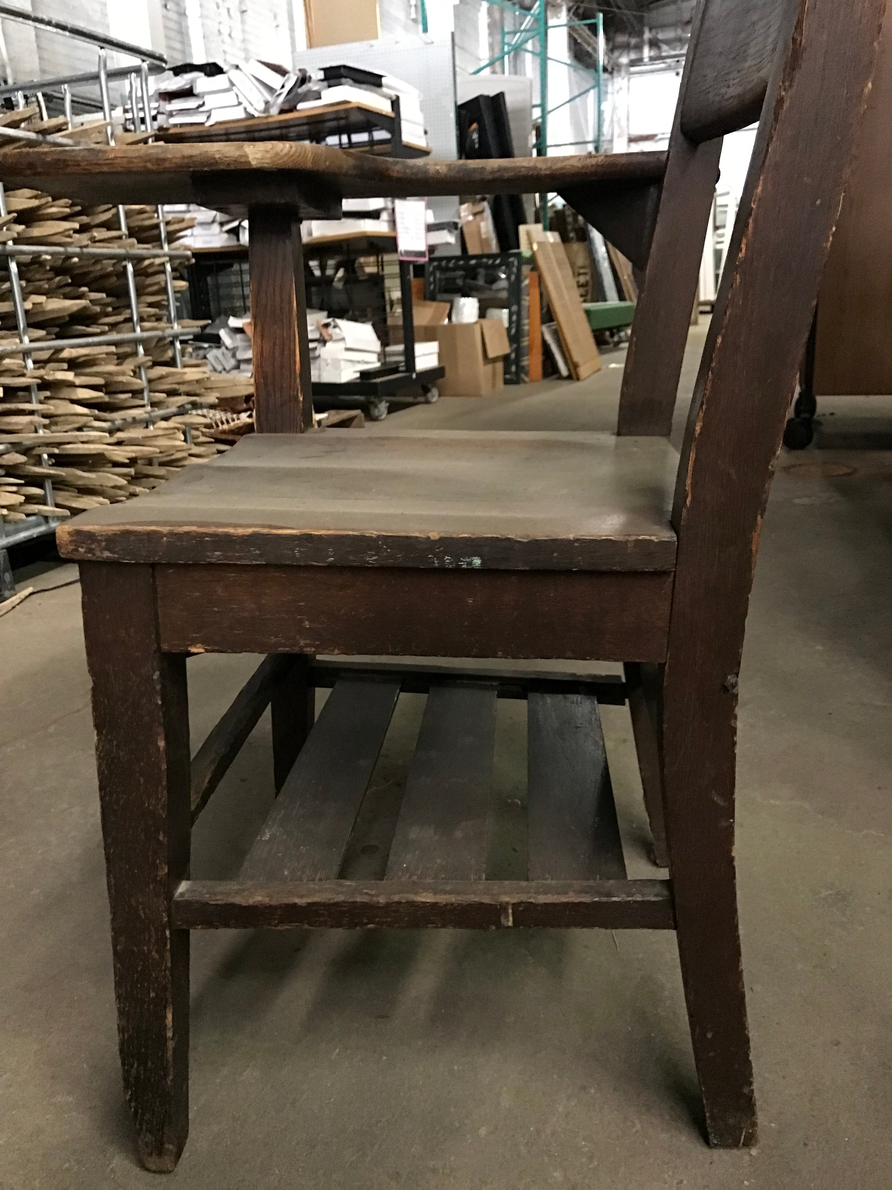 Antique Wood One Arm School Desk with Shelf
