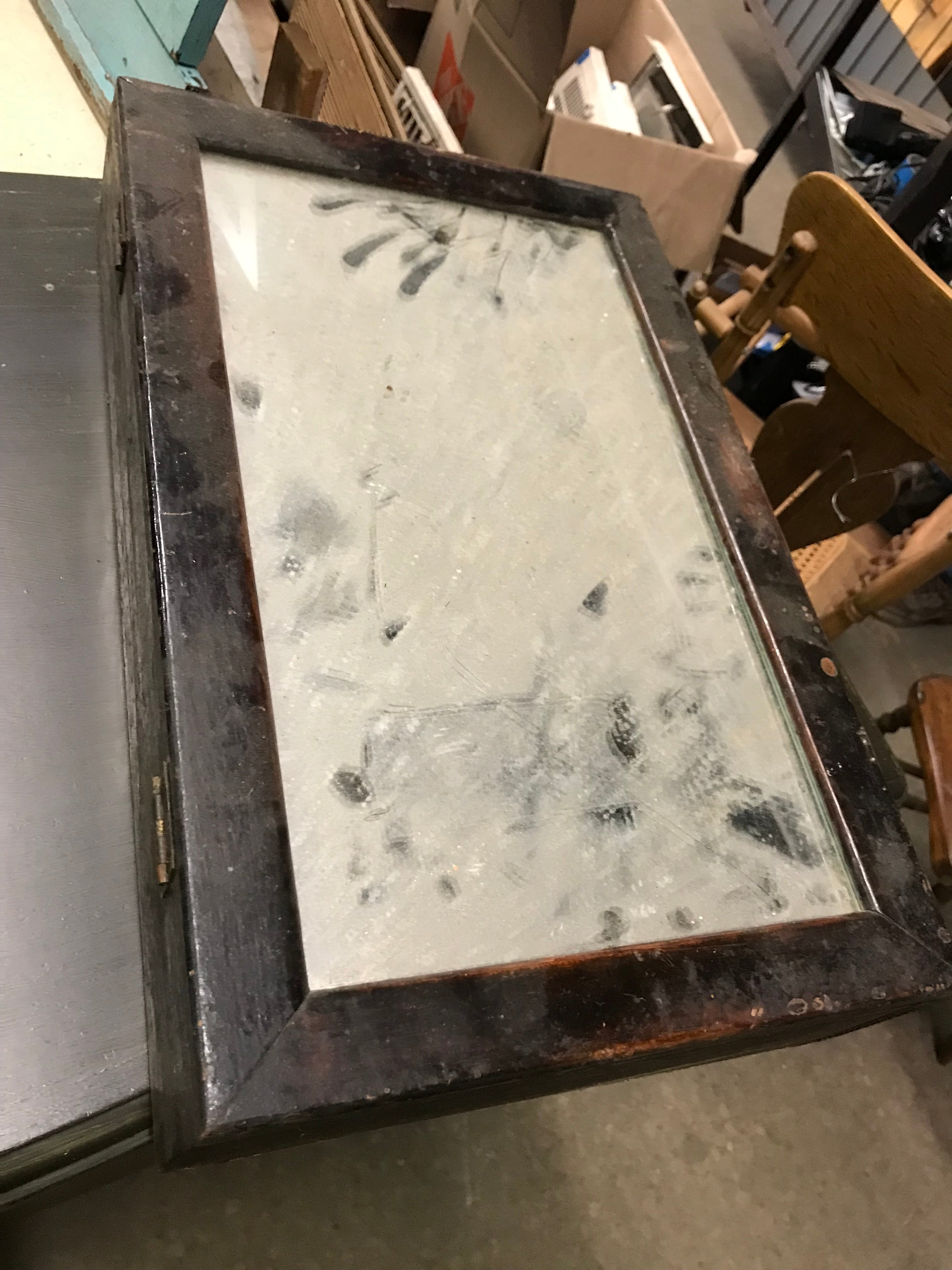 Vintage Wall Mount Cabinet with Mirror - Wood Frame