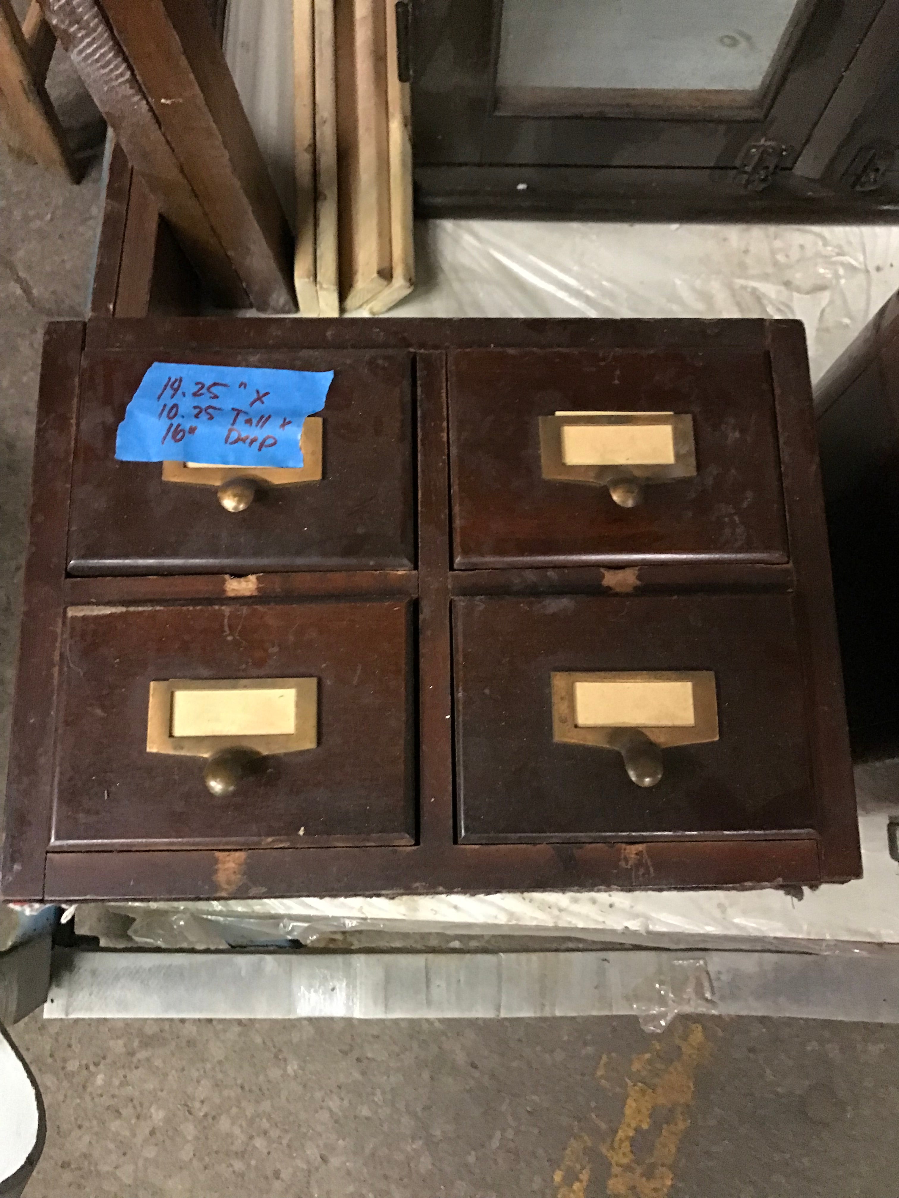 Small Wood Library File Card Catalog Storage Unit (4 Drawer)