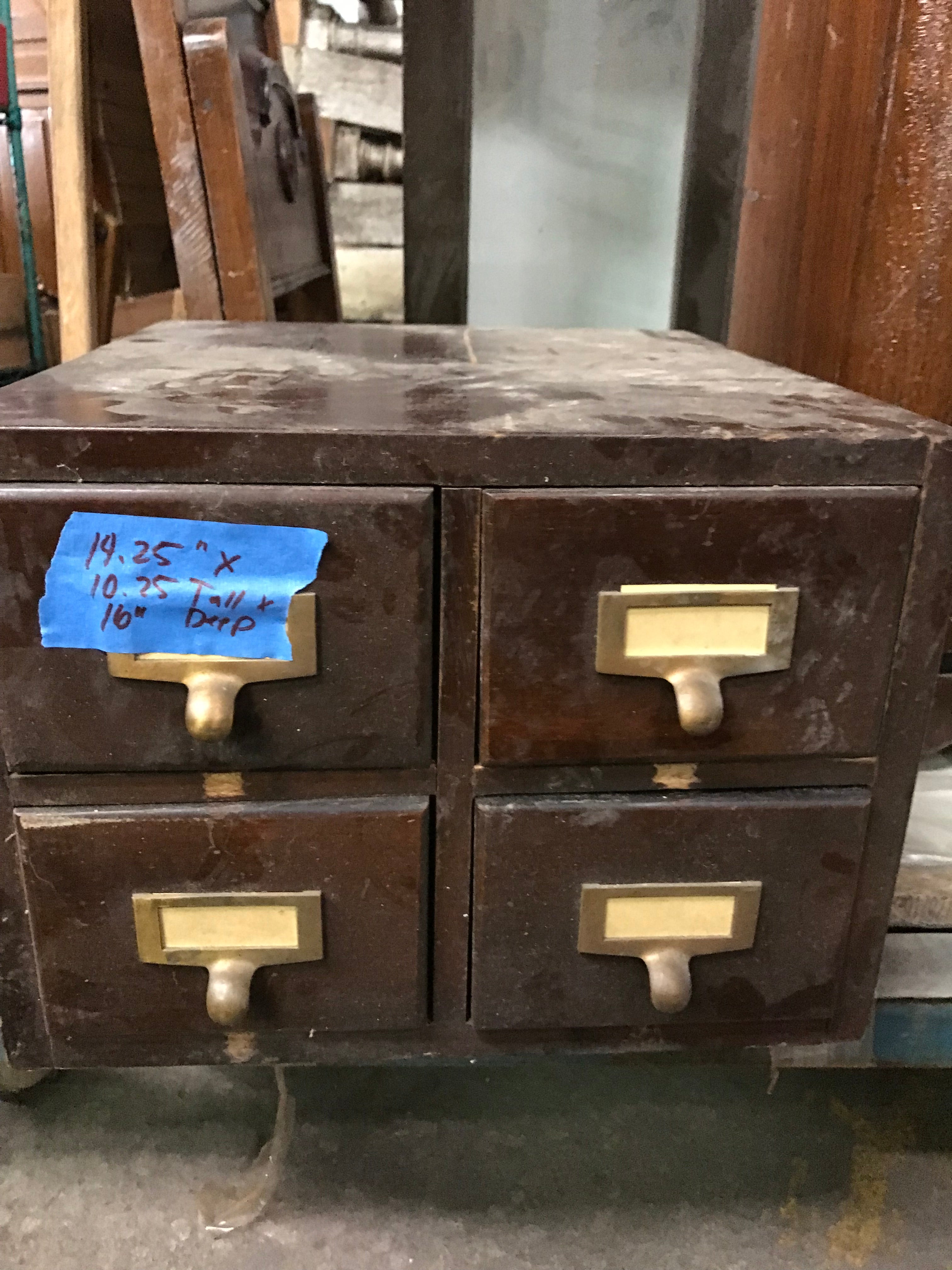 Small Wood Library File Card Catalog Storage Unit (4 Drawer)