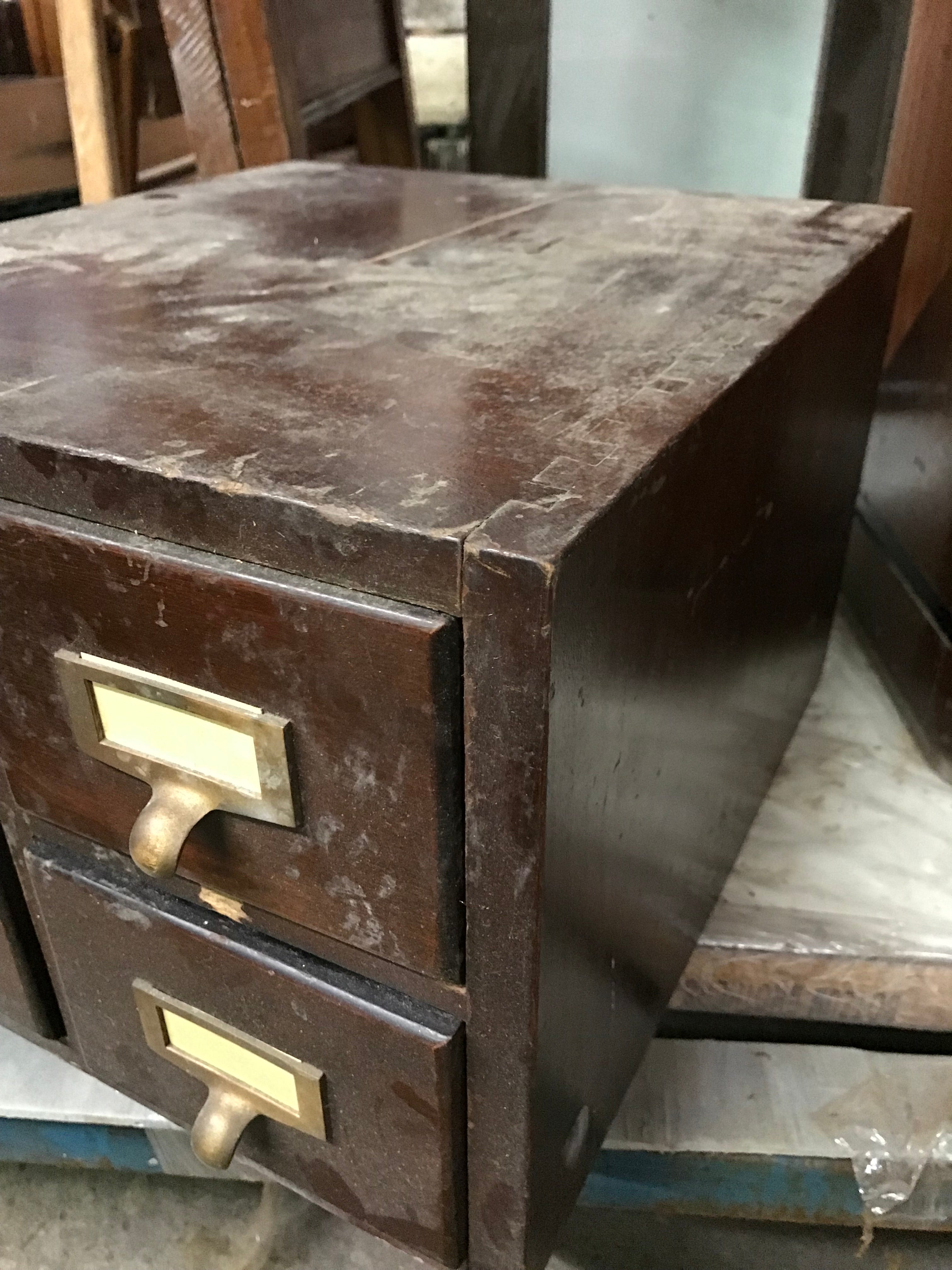 Small Wood Library File Card Catalog Storage Unit (4 Drawer)