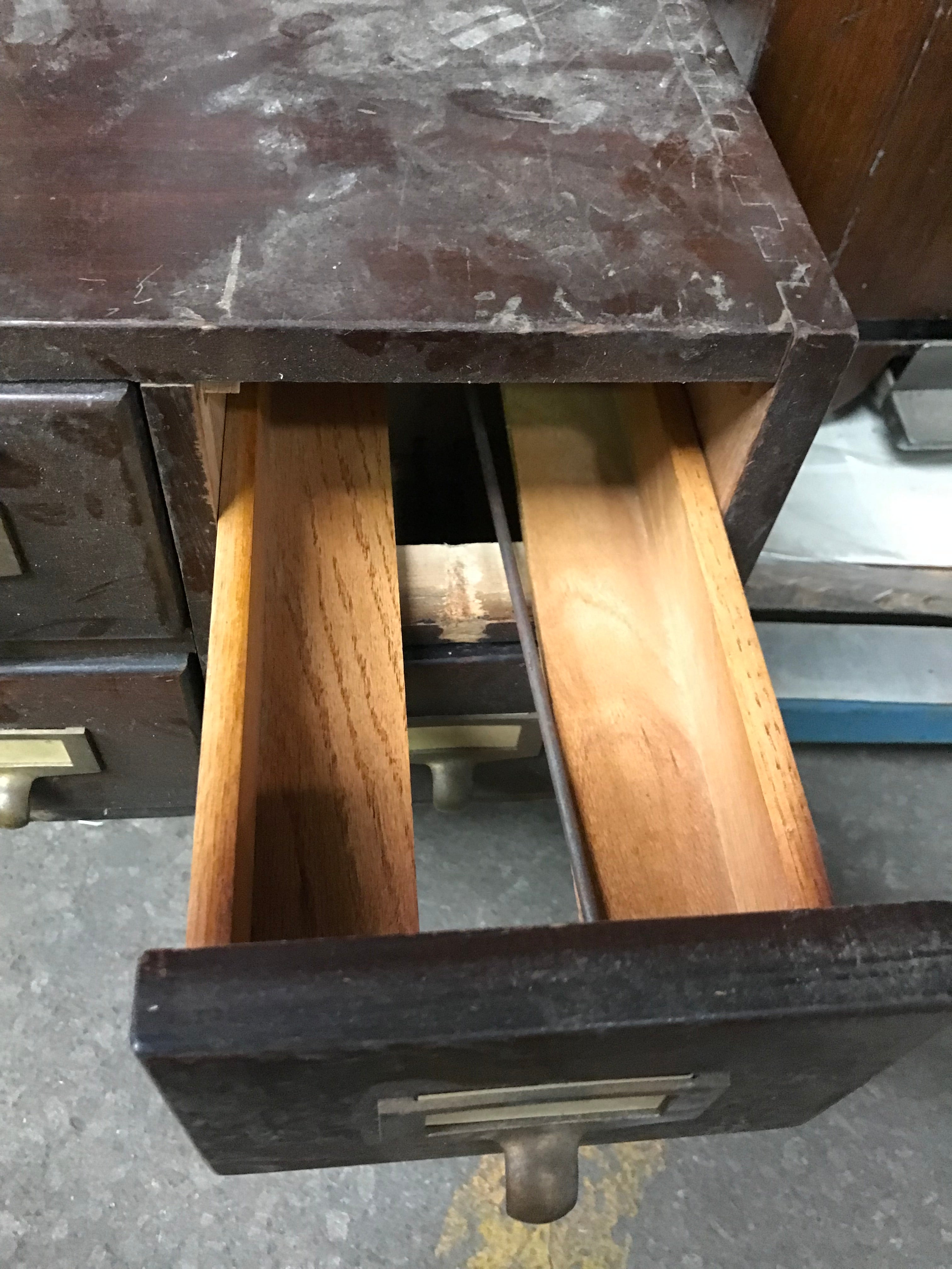 Small Wood Library File Card Catalog Storage Unit (4 Drawer)