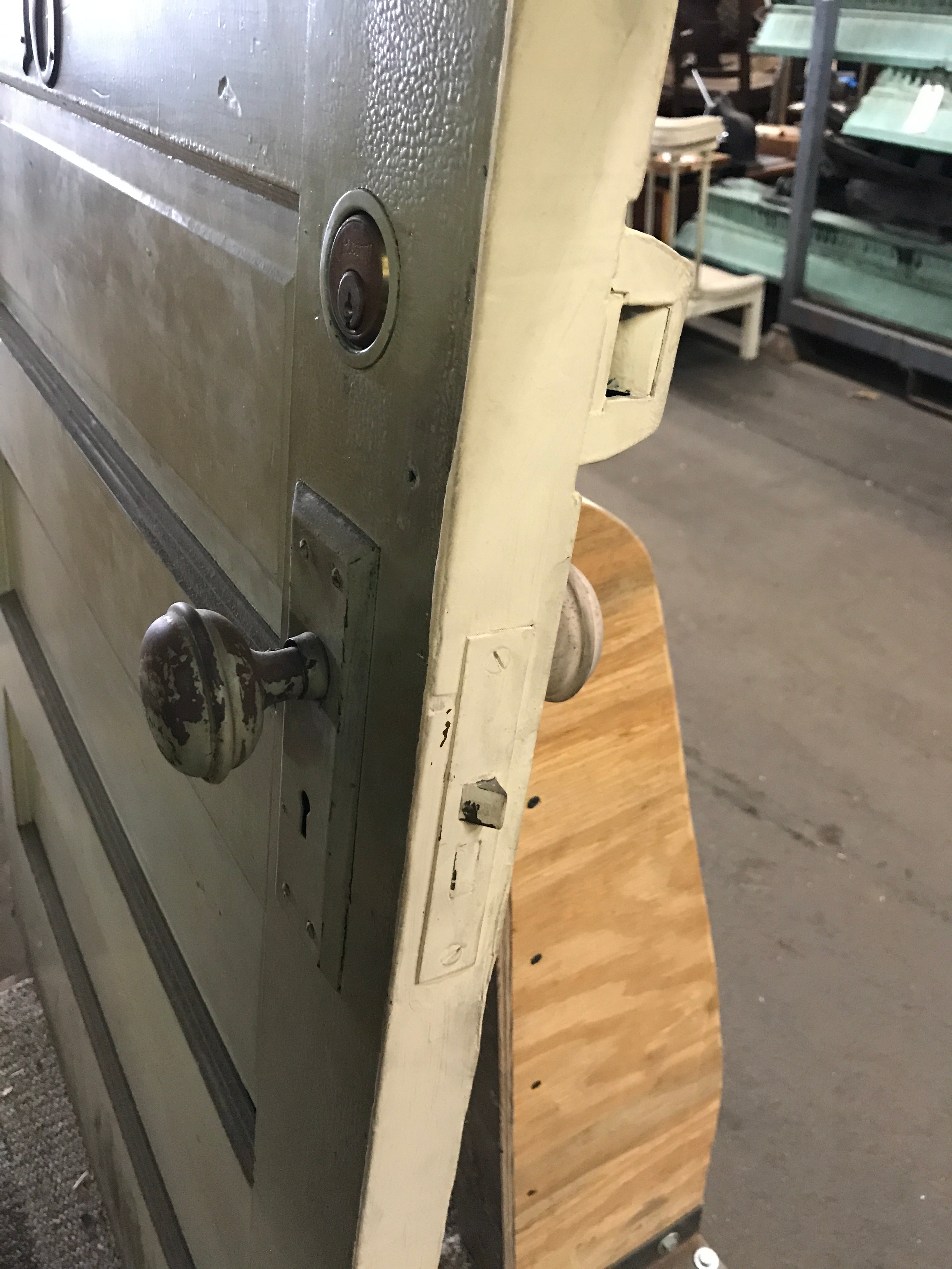Antique Door With Glass Cut-Out for Cash or Tickets