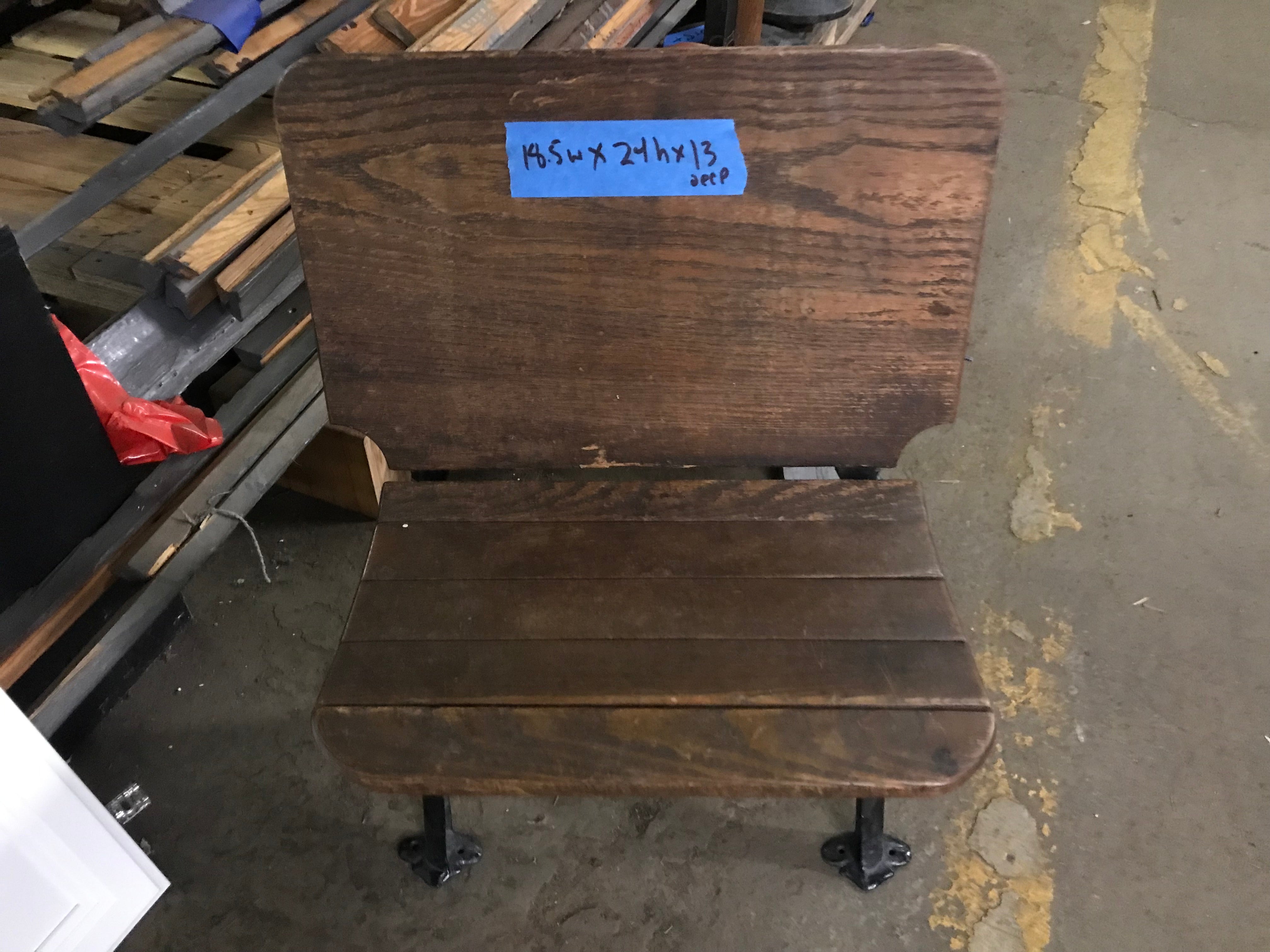 Antique School  Chair Wood Seat Foldable with Cast Iron Base