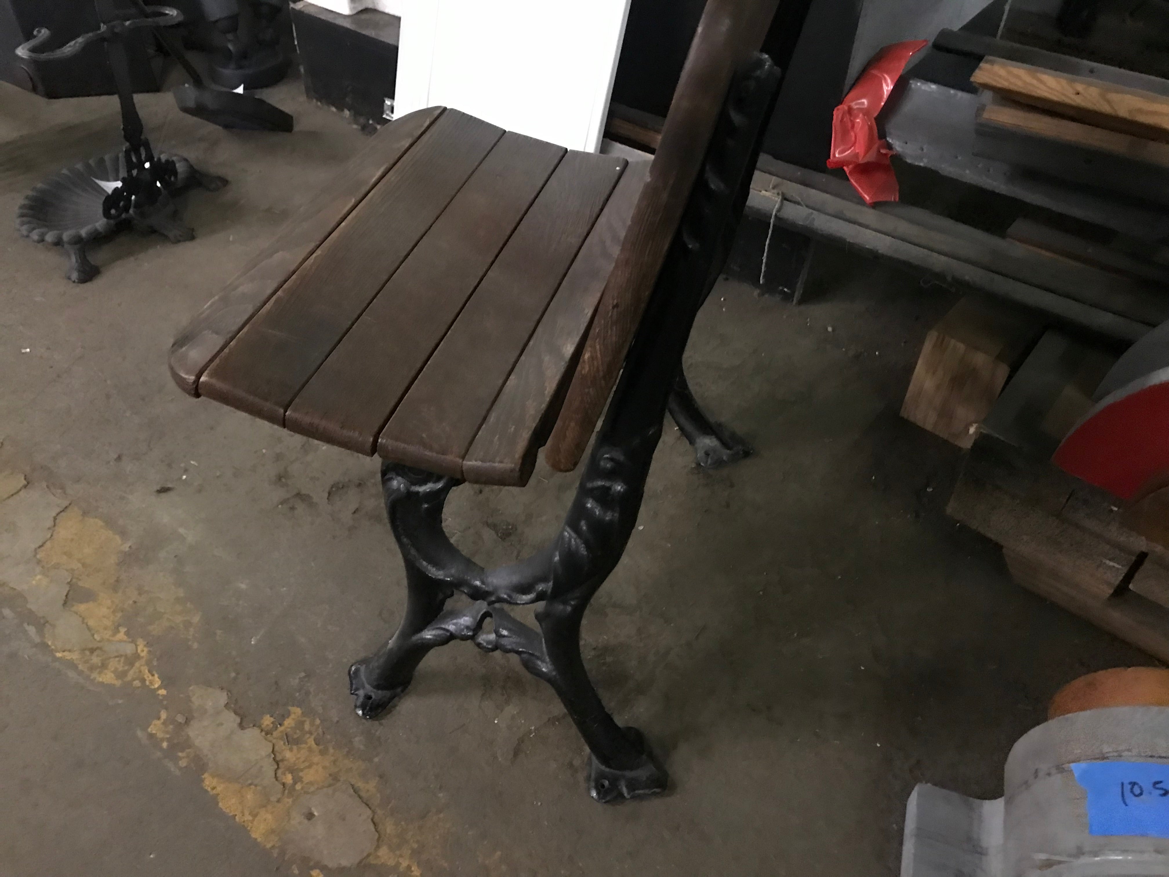Antique School  Chair Wood Seat Foldable with Cast Iron Base