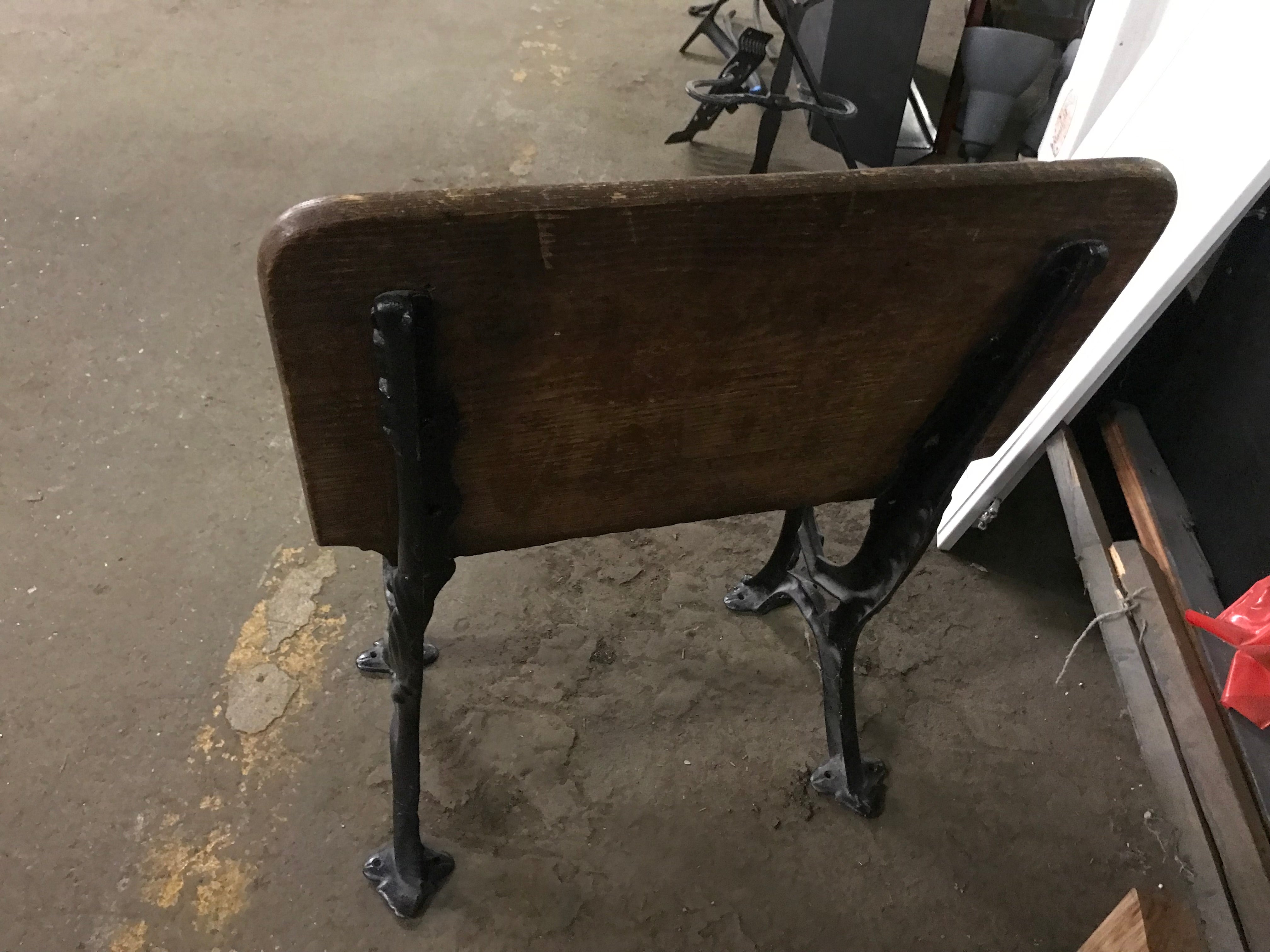 Antique School  Chair Wood Seat Foldable with Cast Iron Base