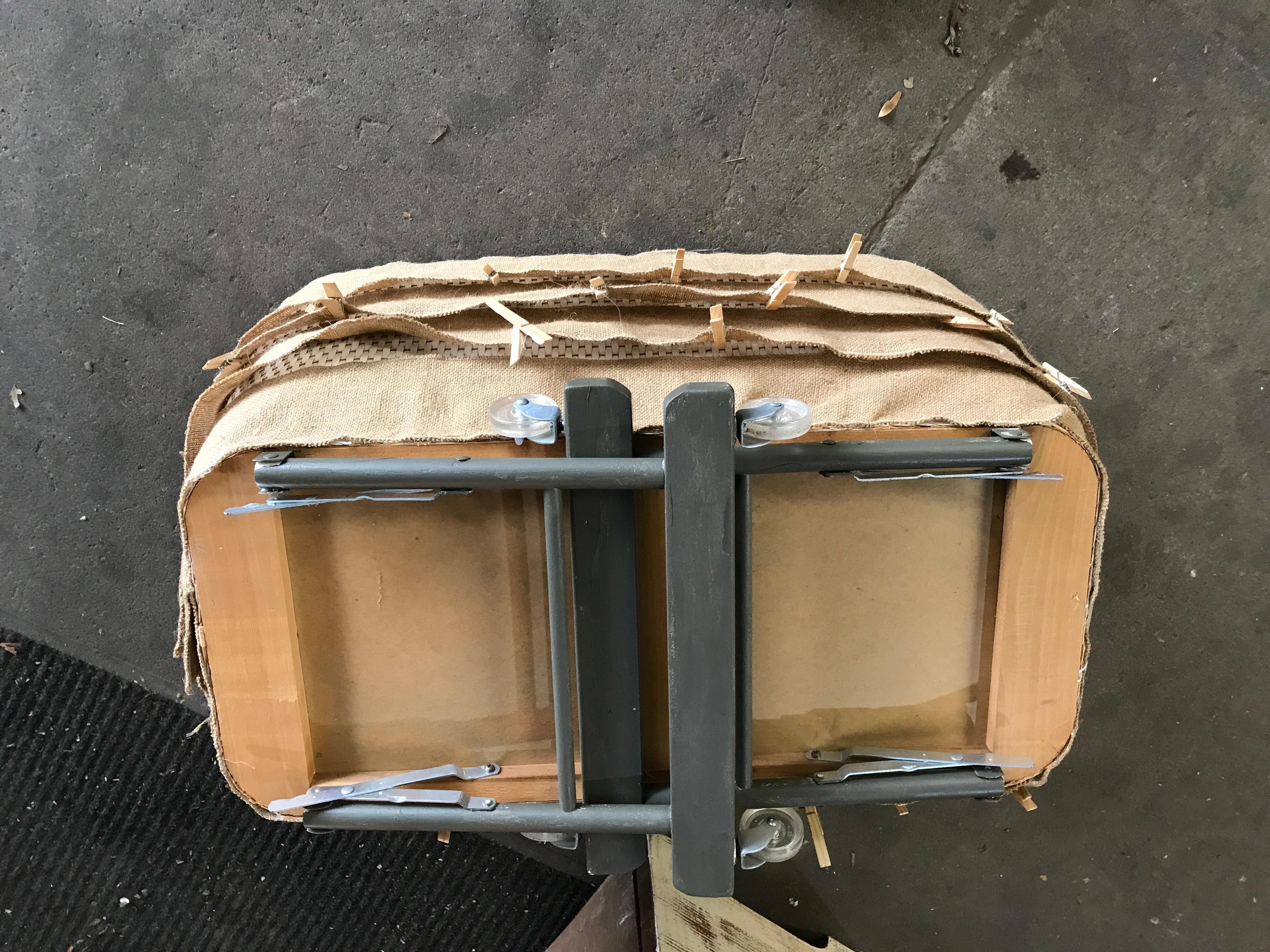 Repurposed Laundry Cart with Folding Legs