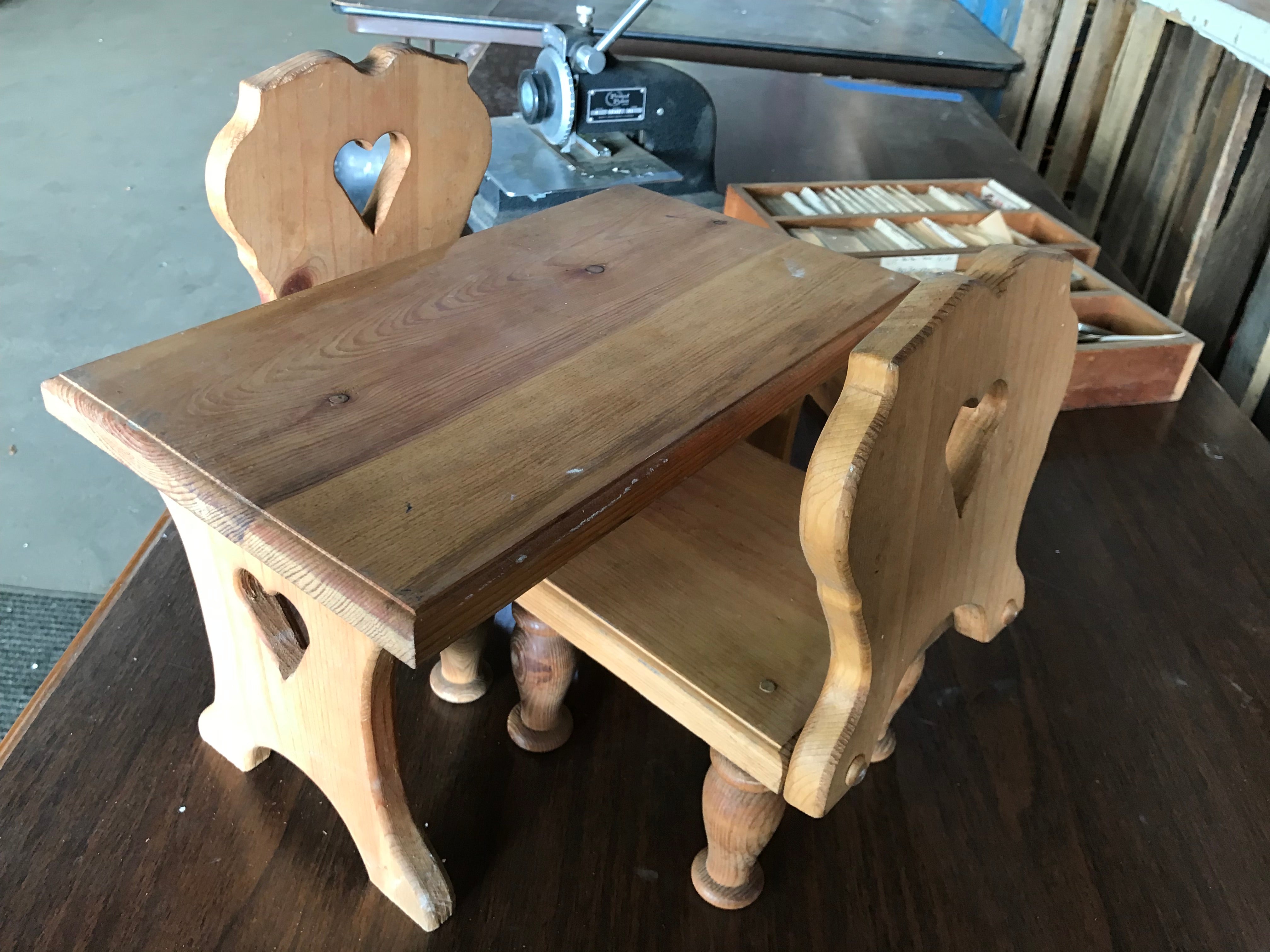 Vintage Doll Size Wood Table and Chairs