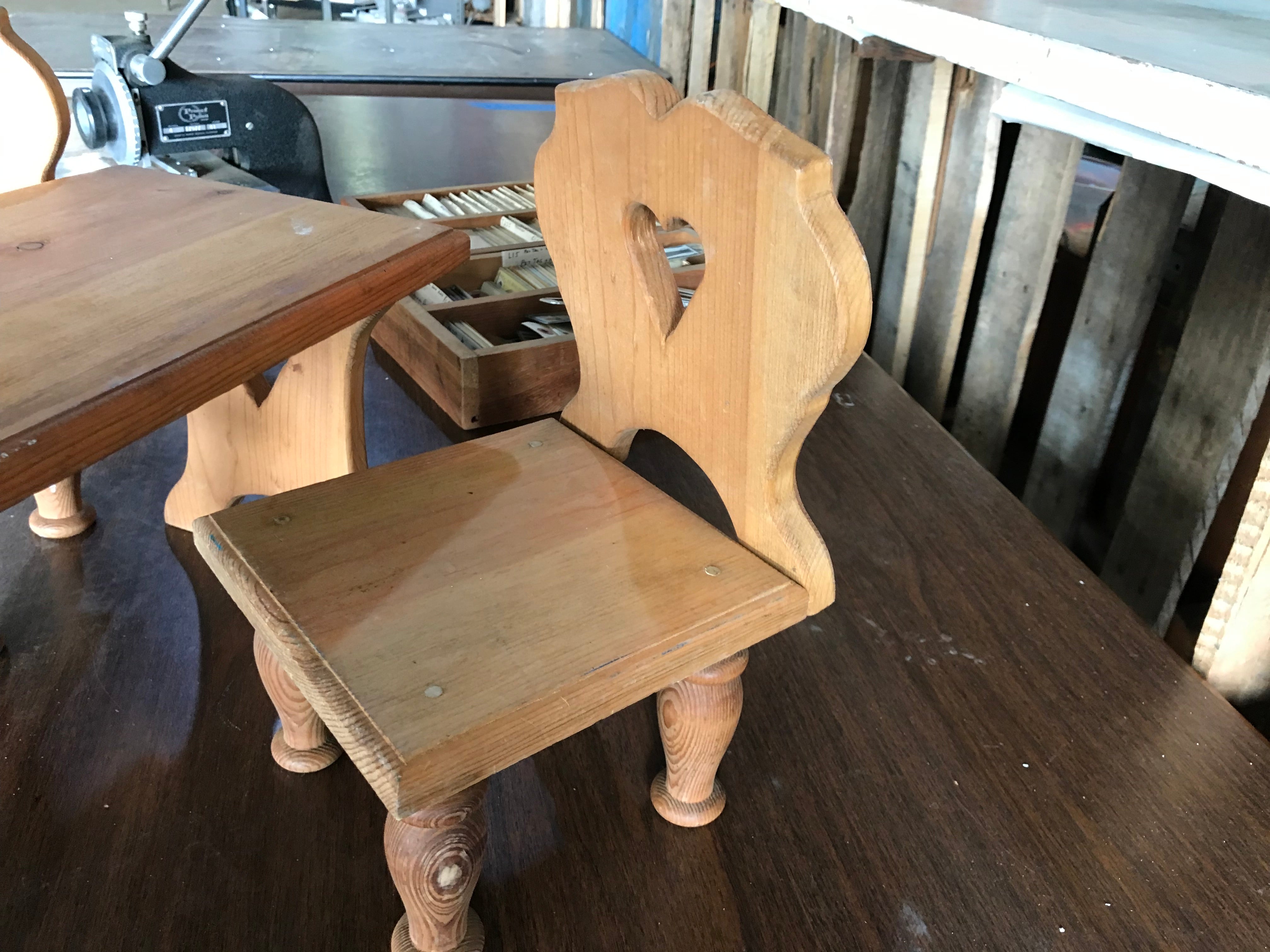Vintage Doll Size Wood Table and Chairs