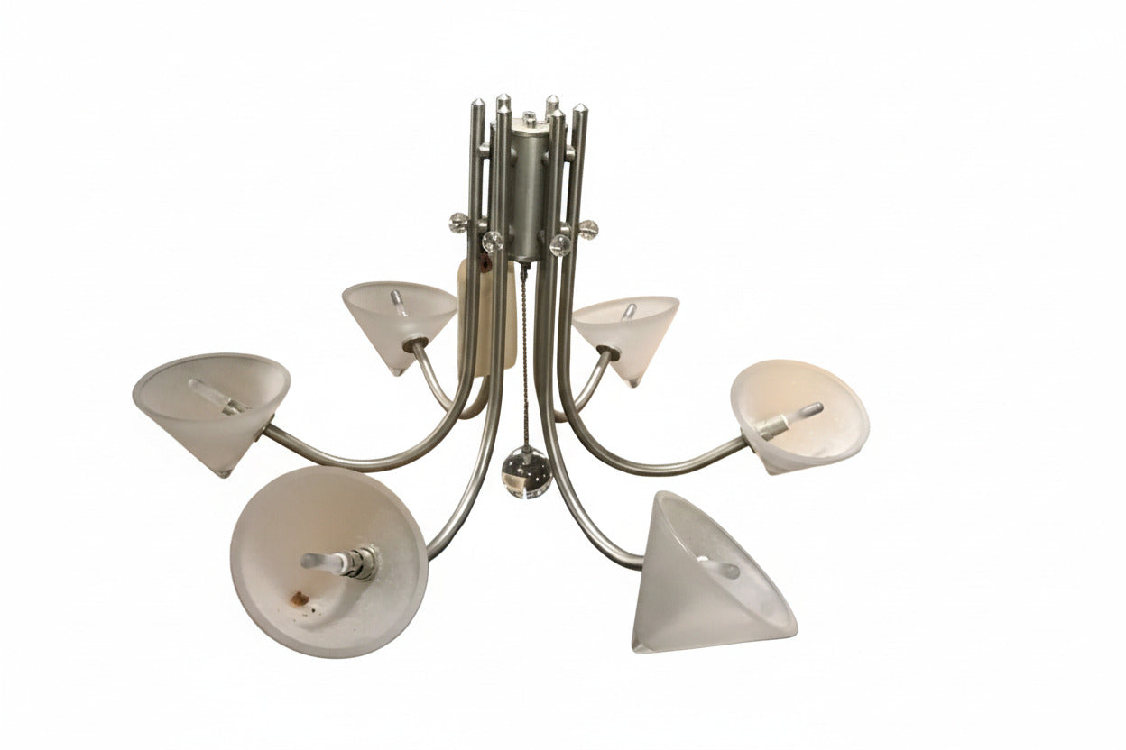 Contemporary 6-Light Brushed Nickel Chandelier with Frosted Glass Shades