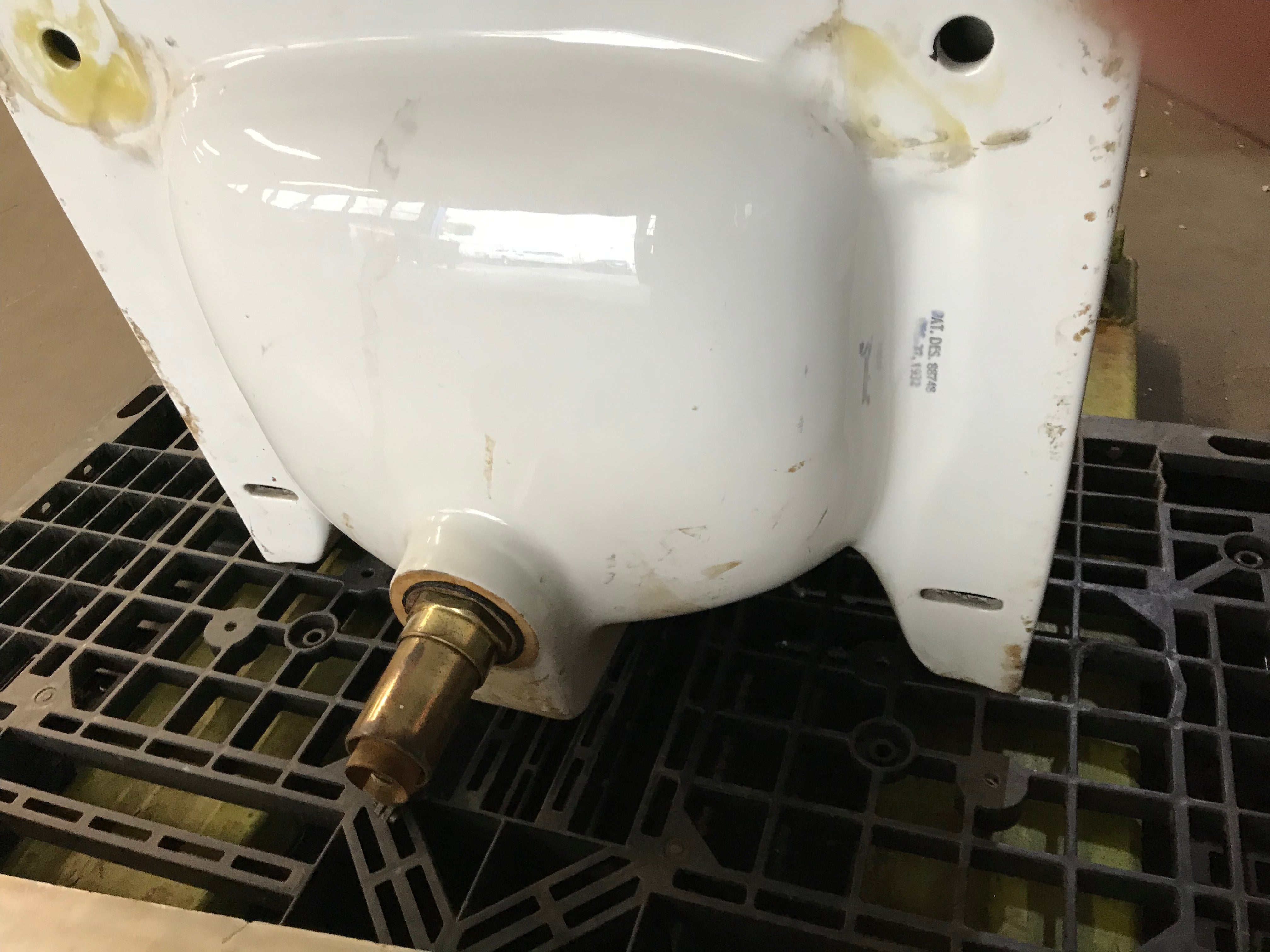 1932 Cast Iron Wall Mount Bathroom Sink with Original Brass Fixtures