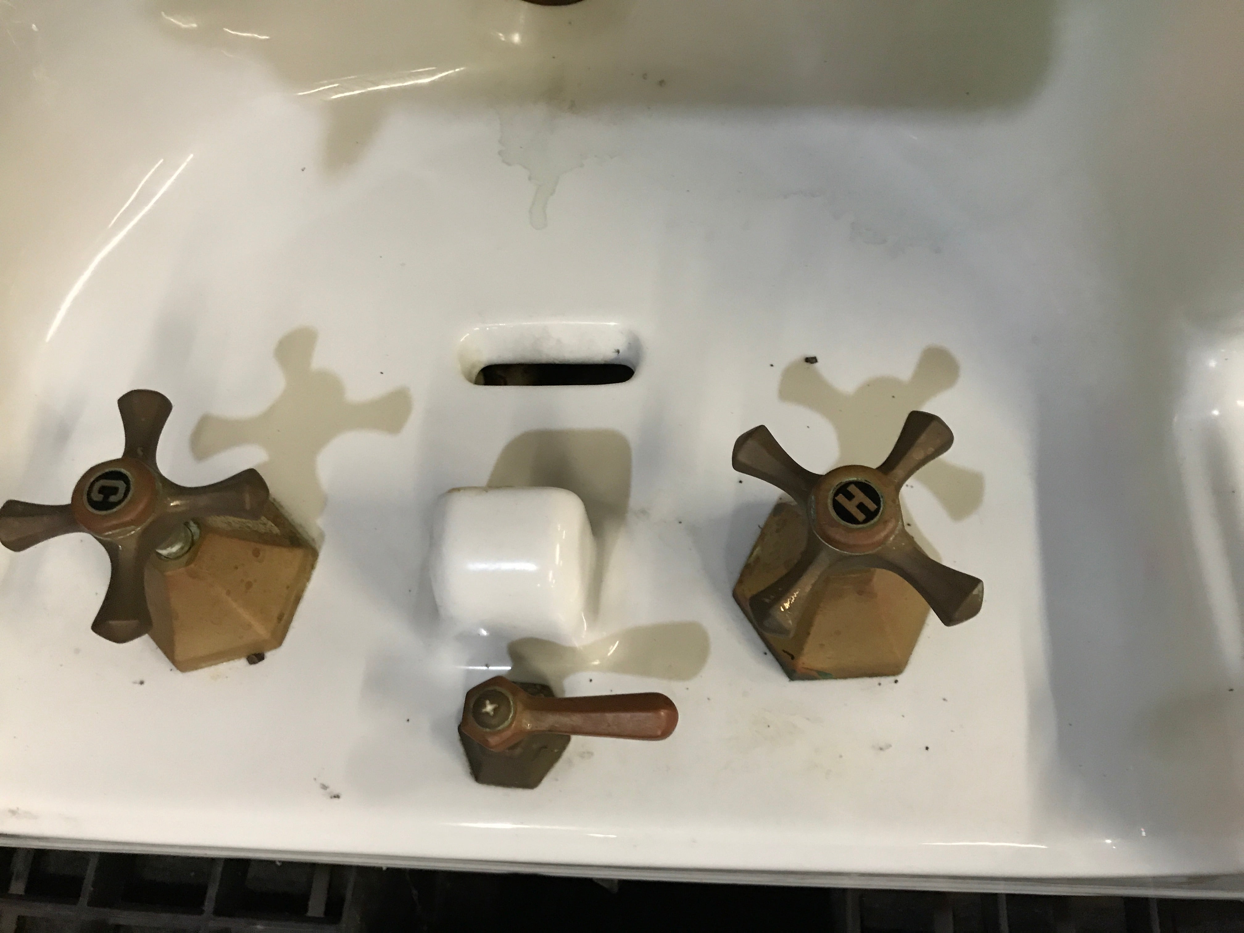 1932 Cast Iron Wall Mount Bathroom Sink with Original Brass Fixtures