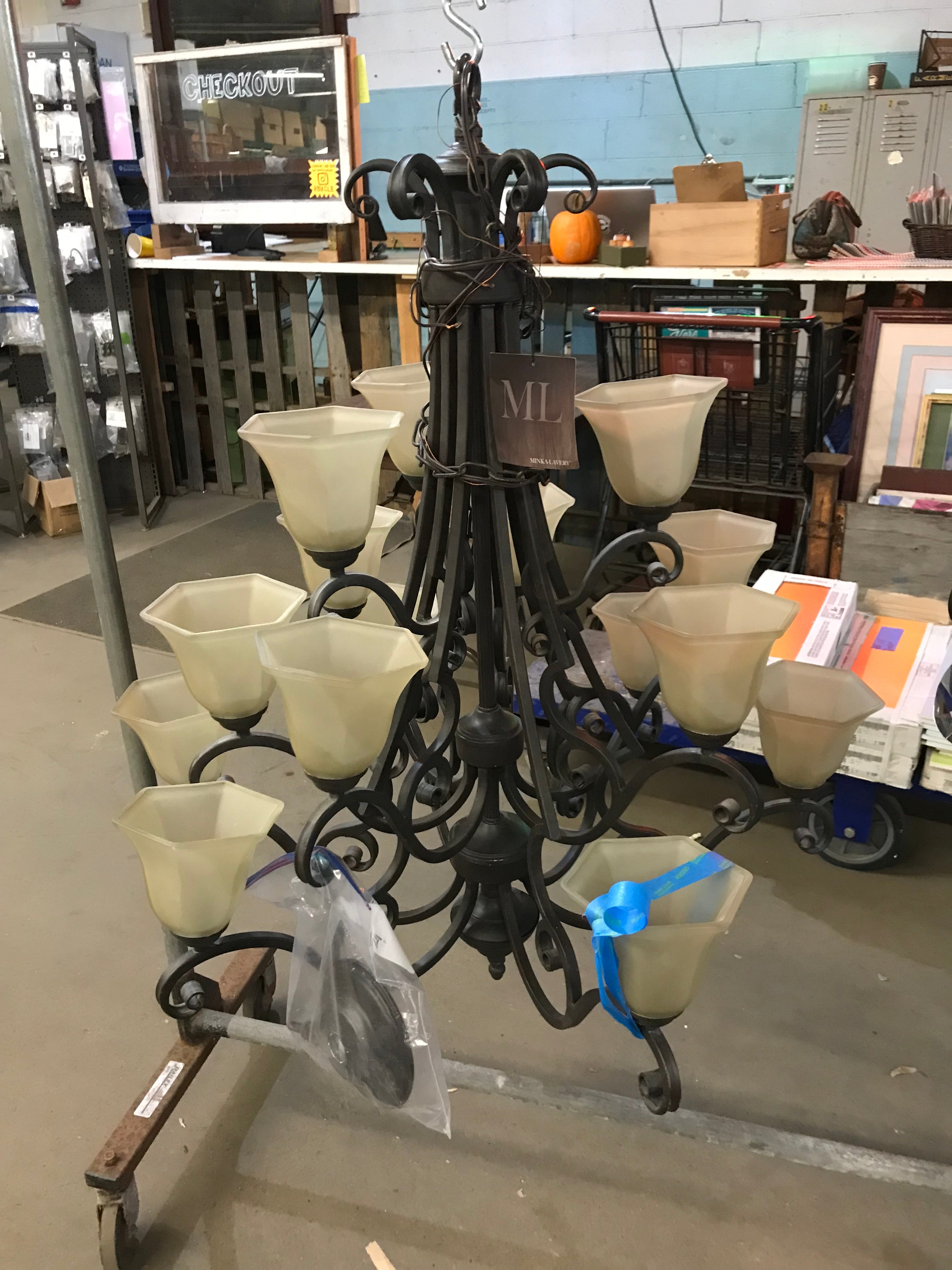 Large Chandelier with Glass Shades 15 Lite