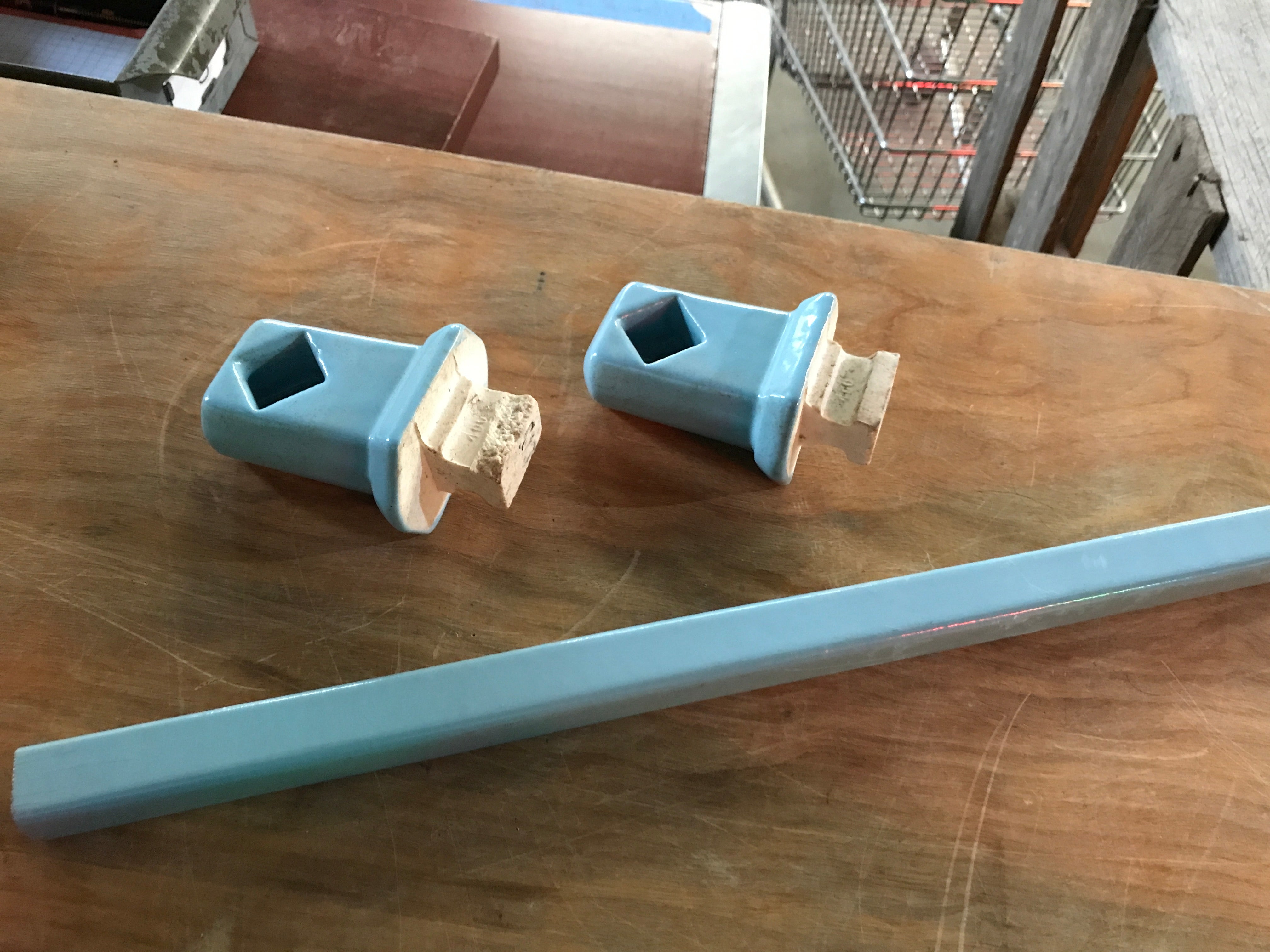 Blue Towel Bar 18" - Ceramic Holder and Wood Bar