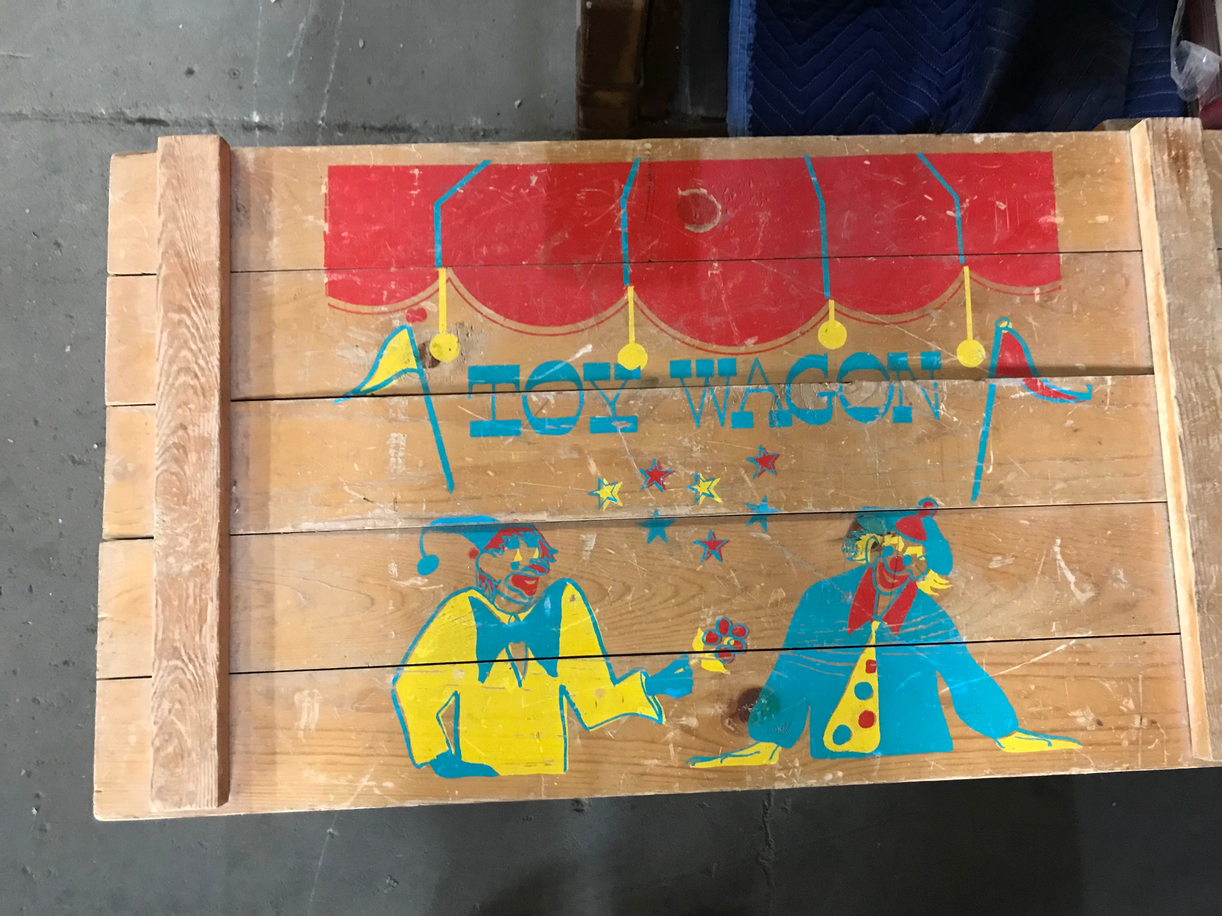 Vintage Wood 1940's Circus Toy Box with Wood Wheels