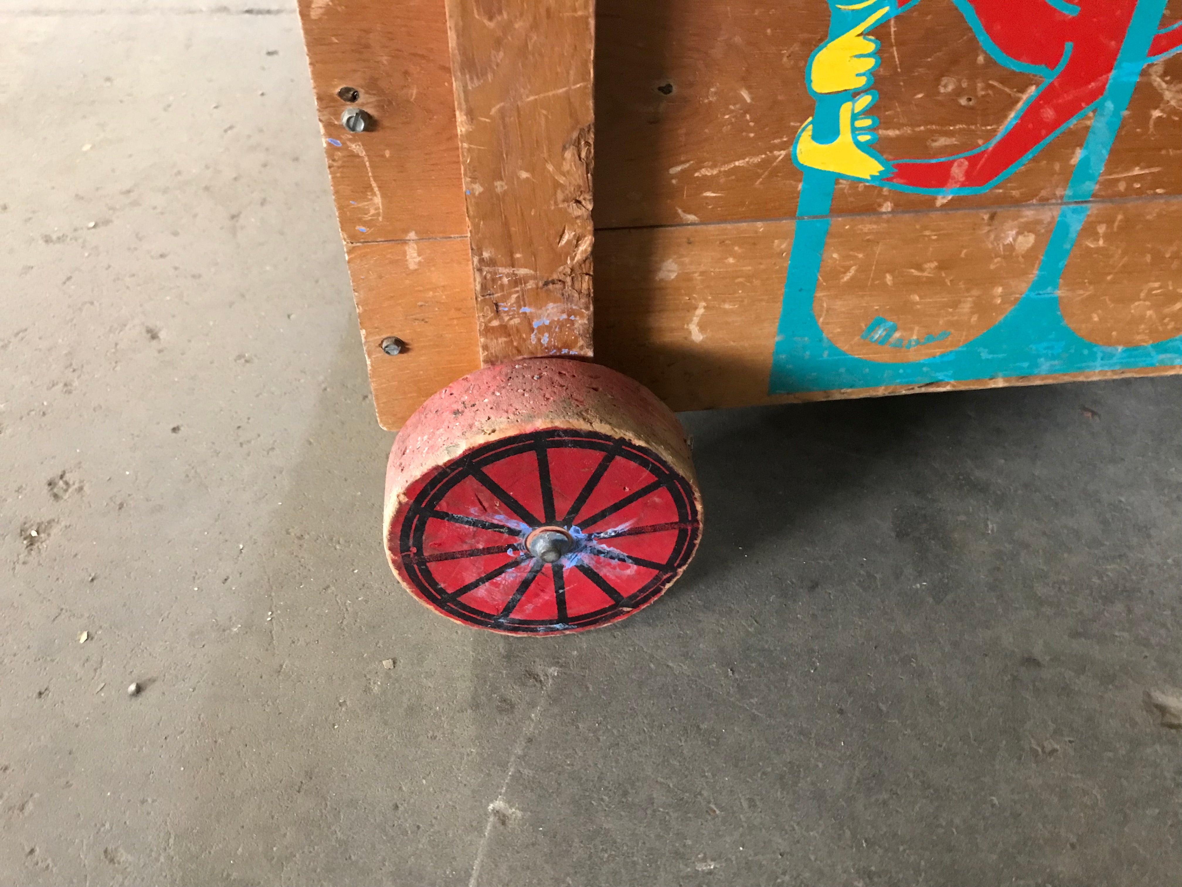 Vintage Wood 1940's Circus Toy Box with Wood Wheels