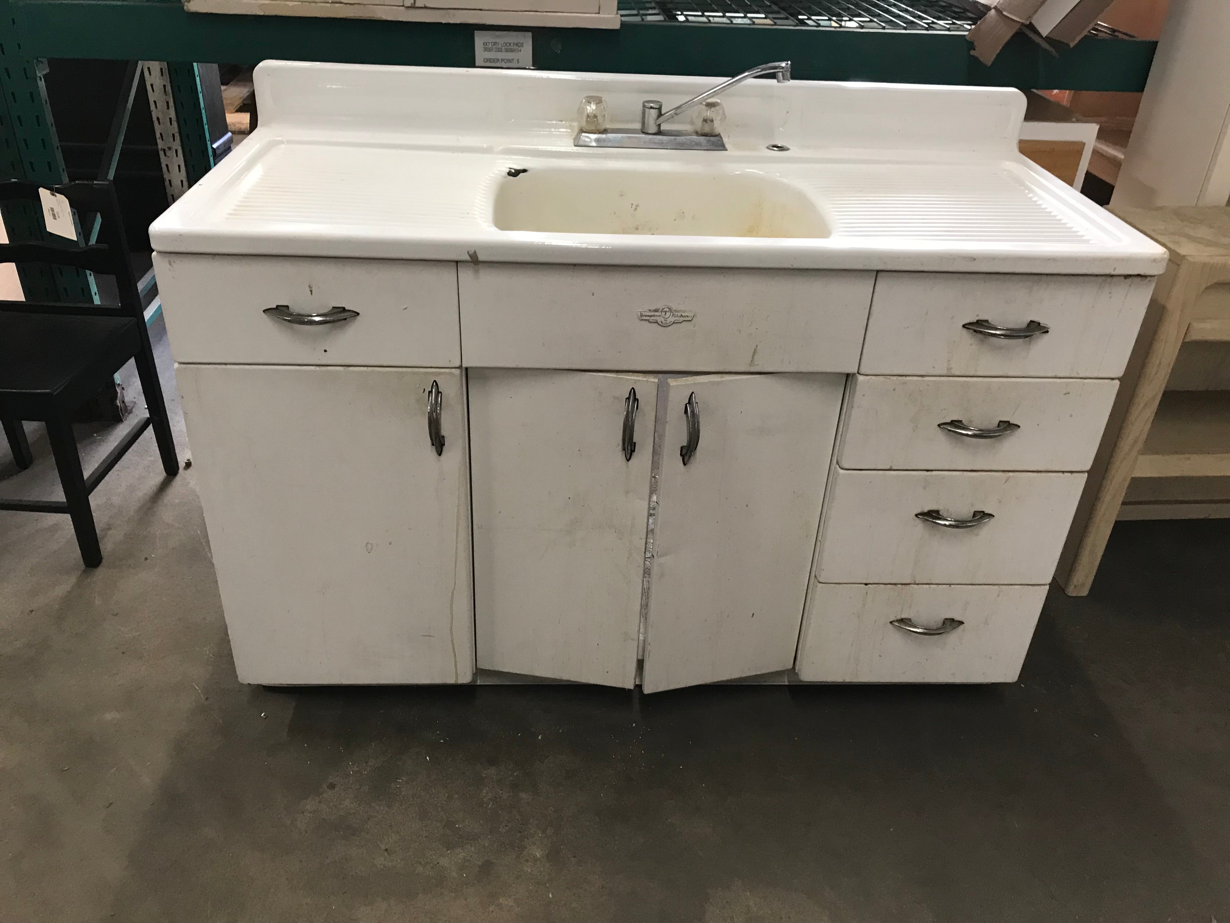 Vintage Youngstown Metal Kitchen Sink Cabinet with Single Sink Top