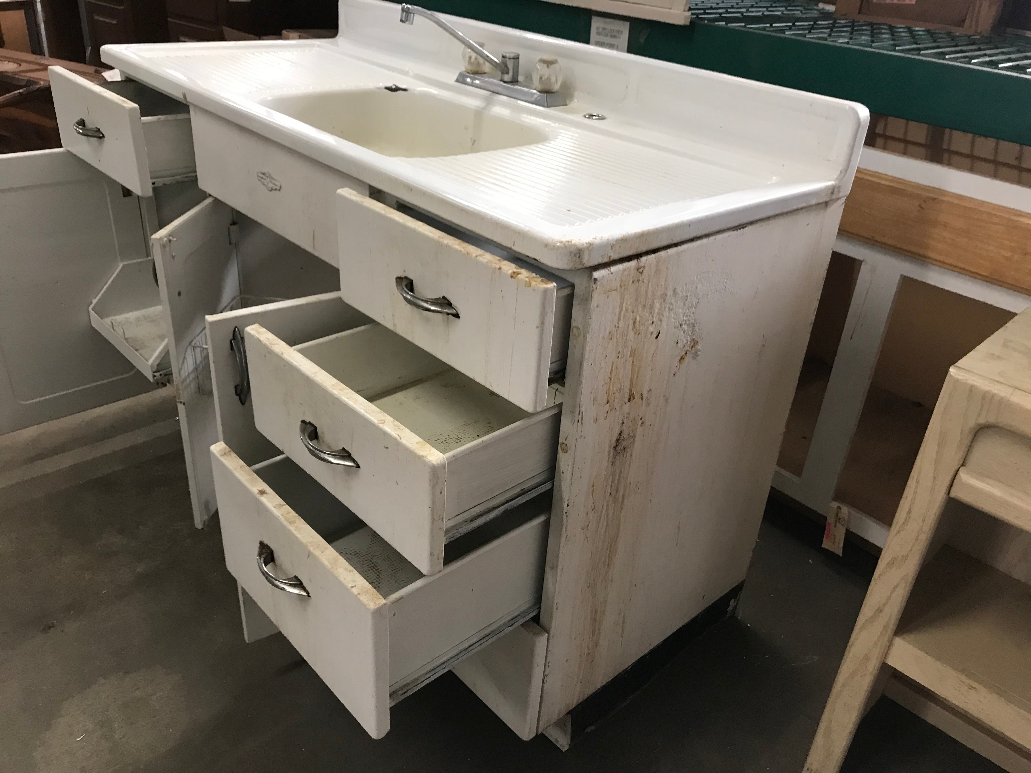 Vintage Youngstown Metal Kitchen Sink Cabinet with Single Sink Top
