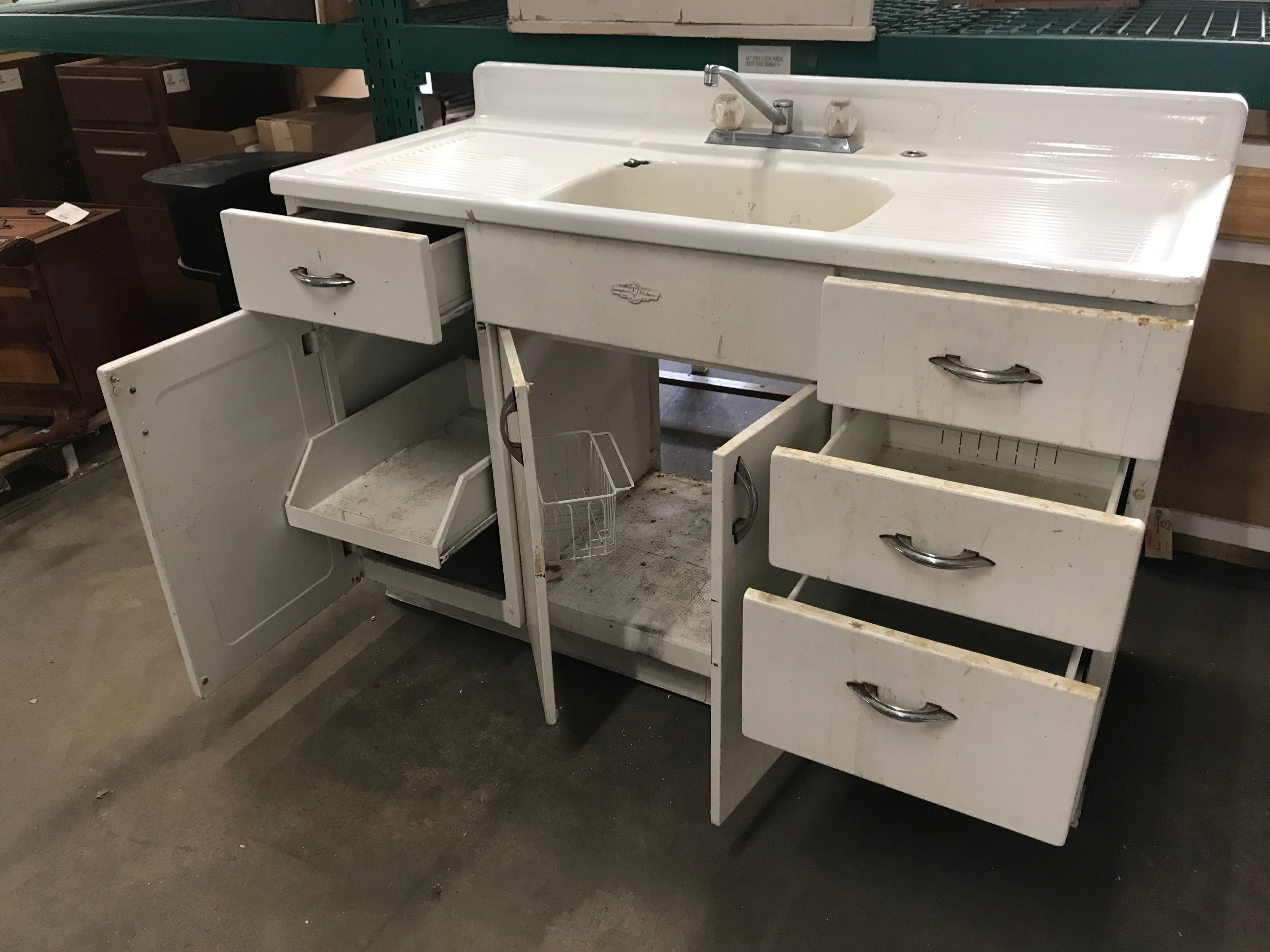 Vintage Youngstown Metal Kitchen Sink Cabinet with Single Sink Top