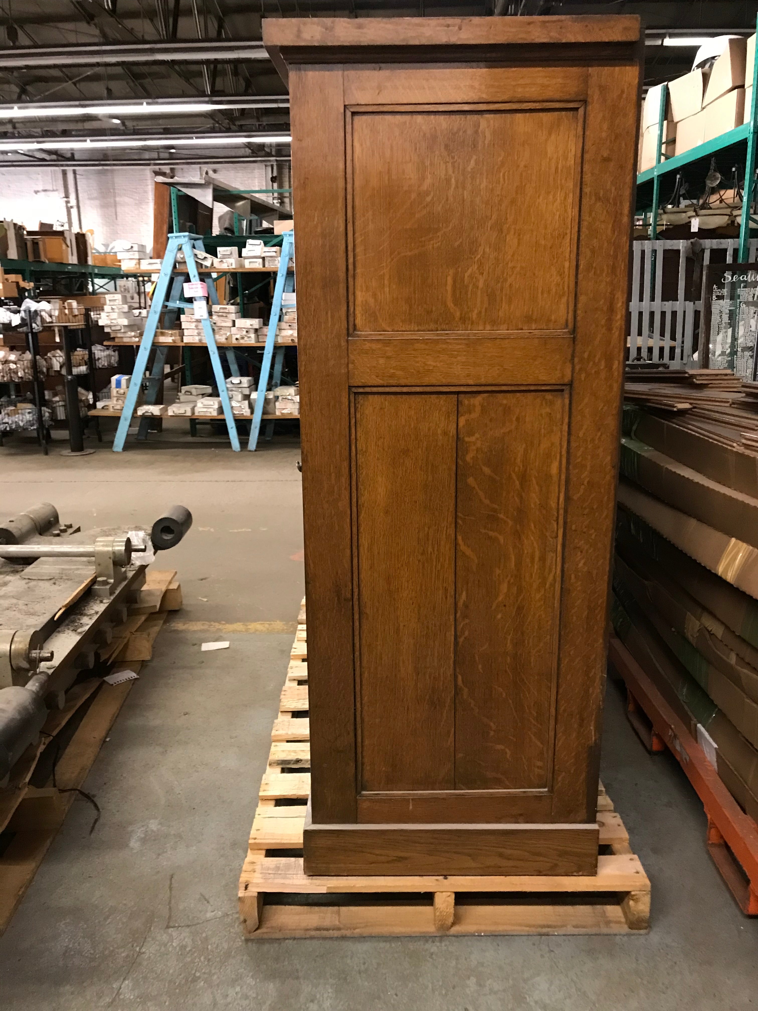 Victorian Oak Vintage Barber Shop Cabinet with Beveled Glass